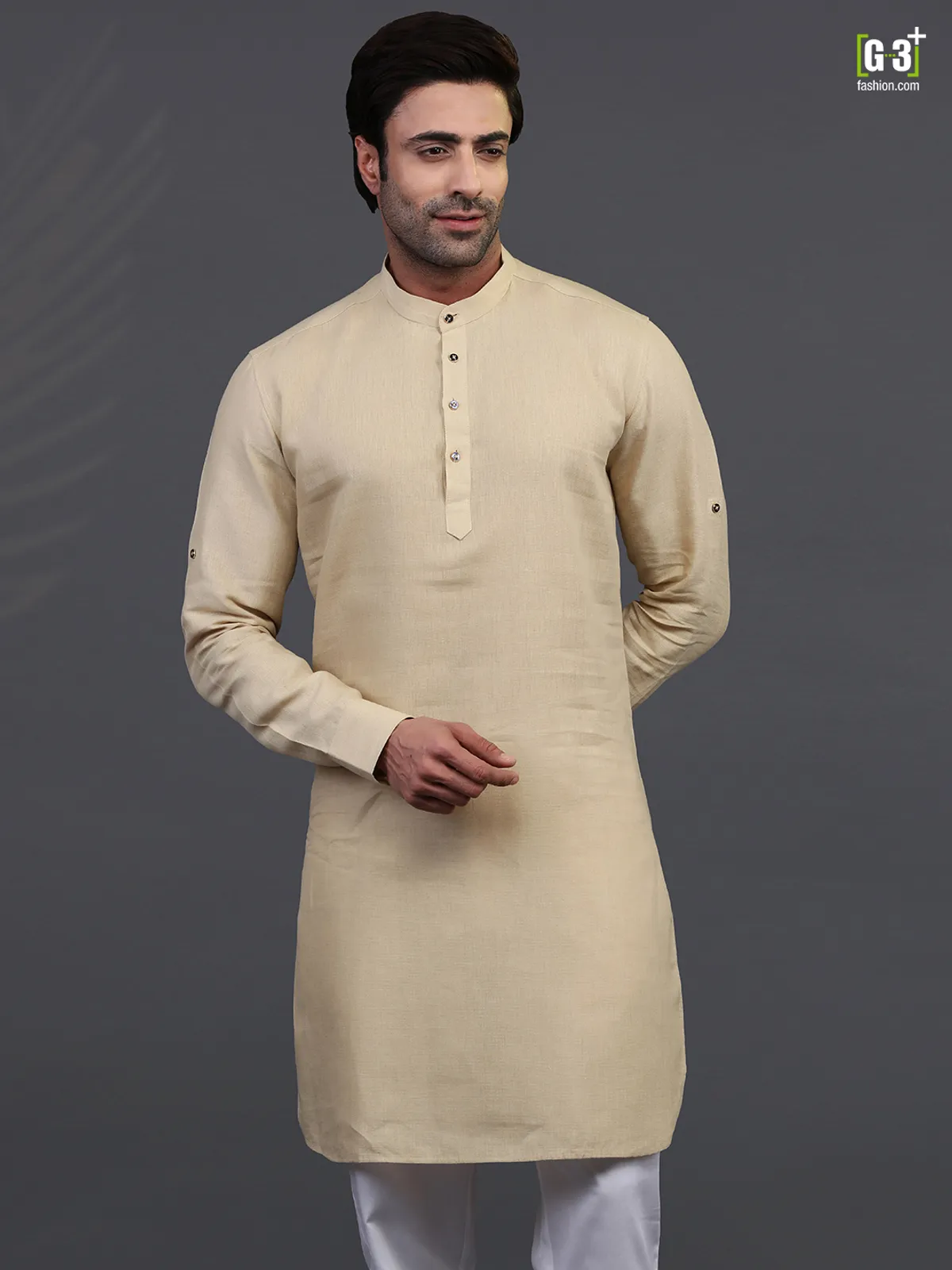 Beige linen full sleeves kurta