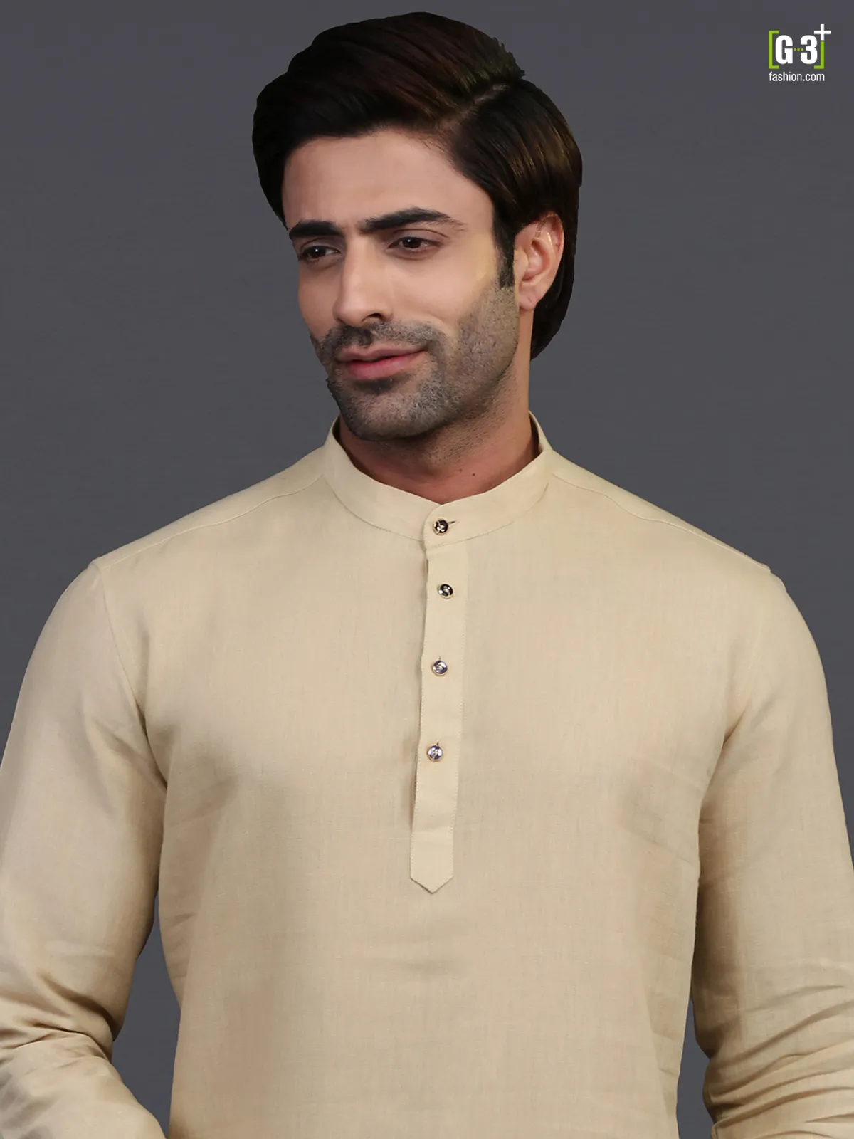 Beige linen full sleeeves kurta suit