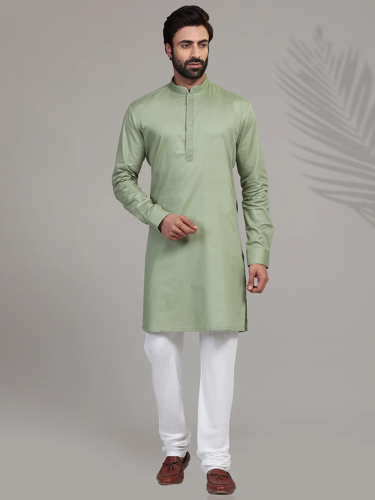 Pista green cotton kurta suit