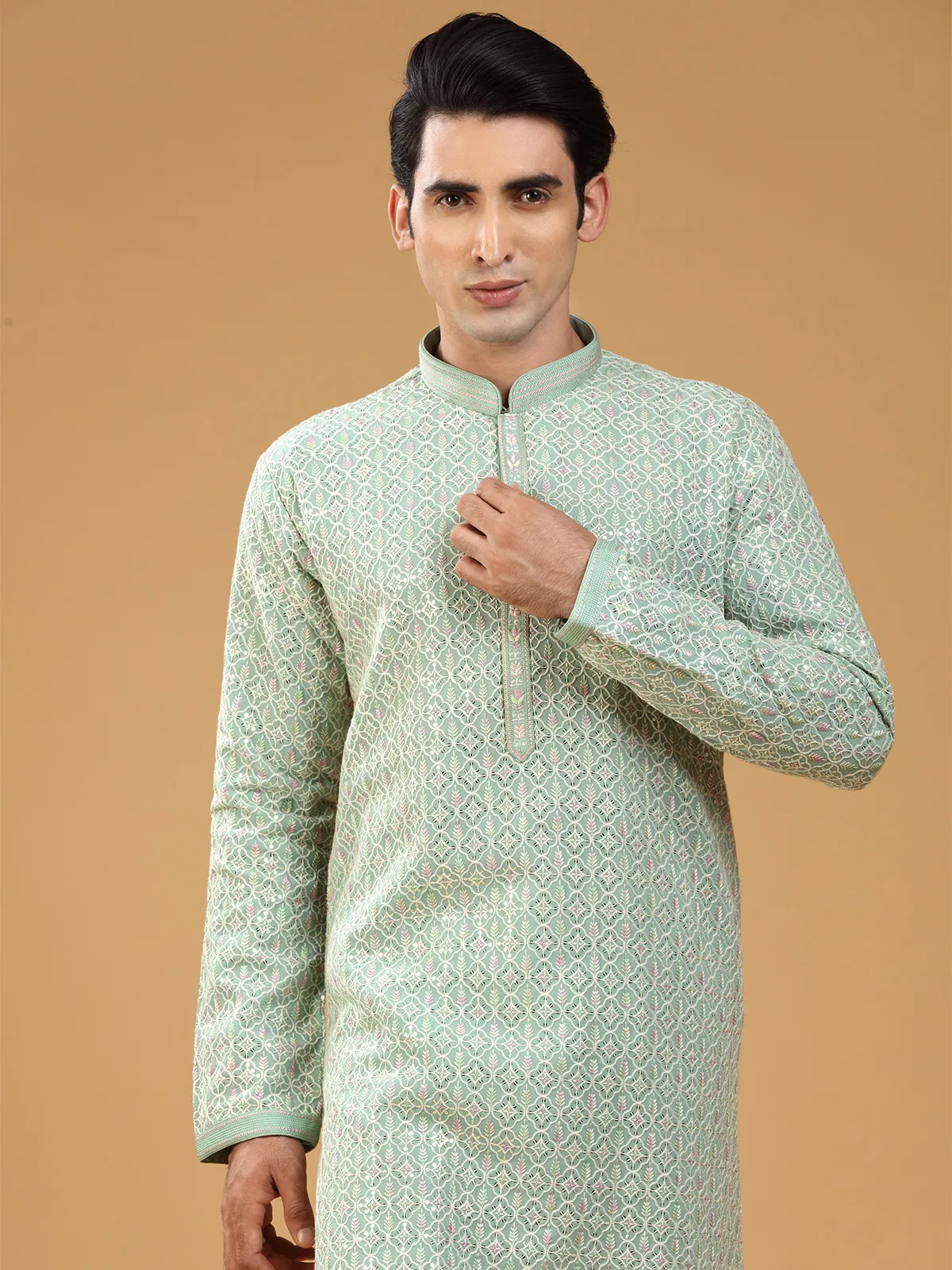 Pista green embroidery georgette kurta suit