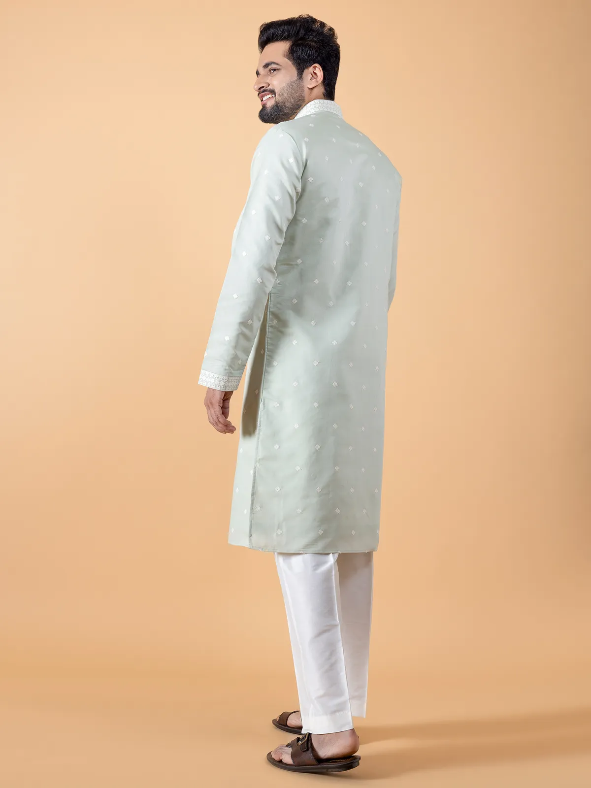 Pista green embroidery kurta suit