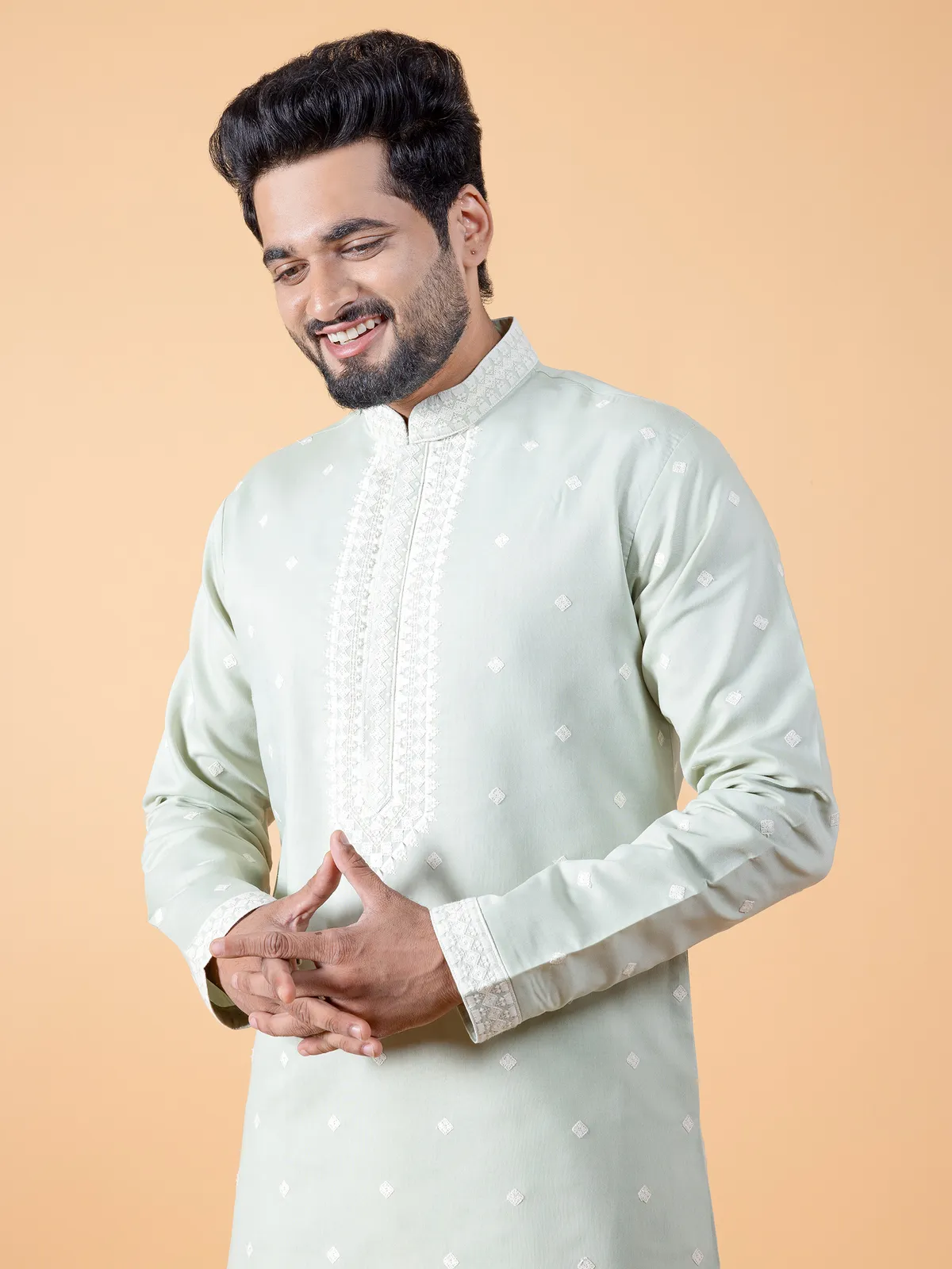 Pista green embroidery kurta suit