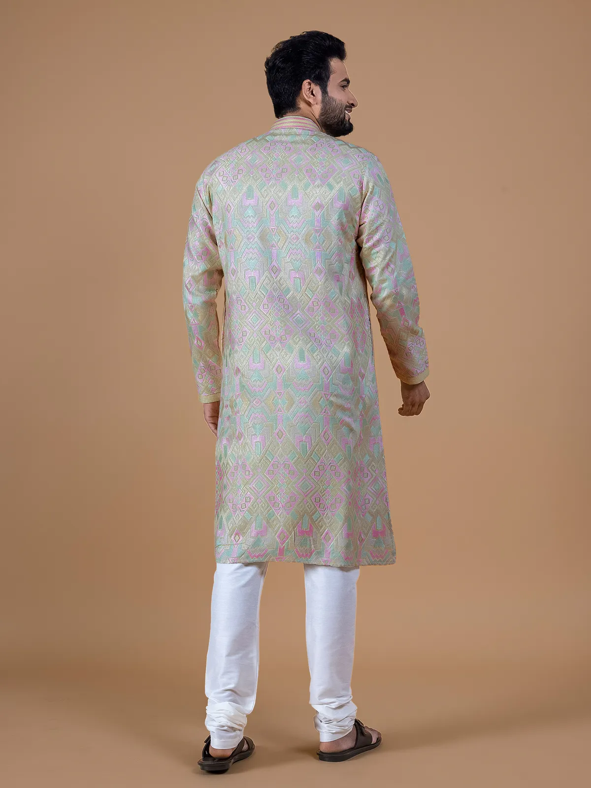 Pista green embroidery silk kurta suit