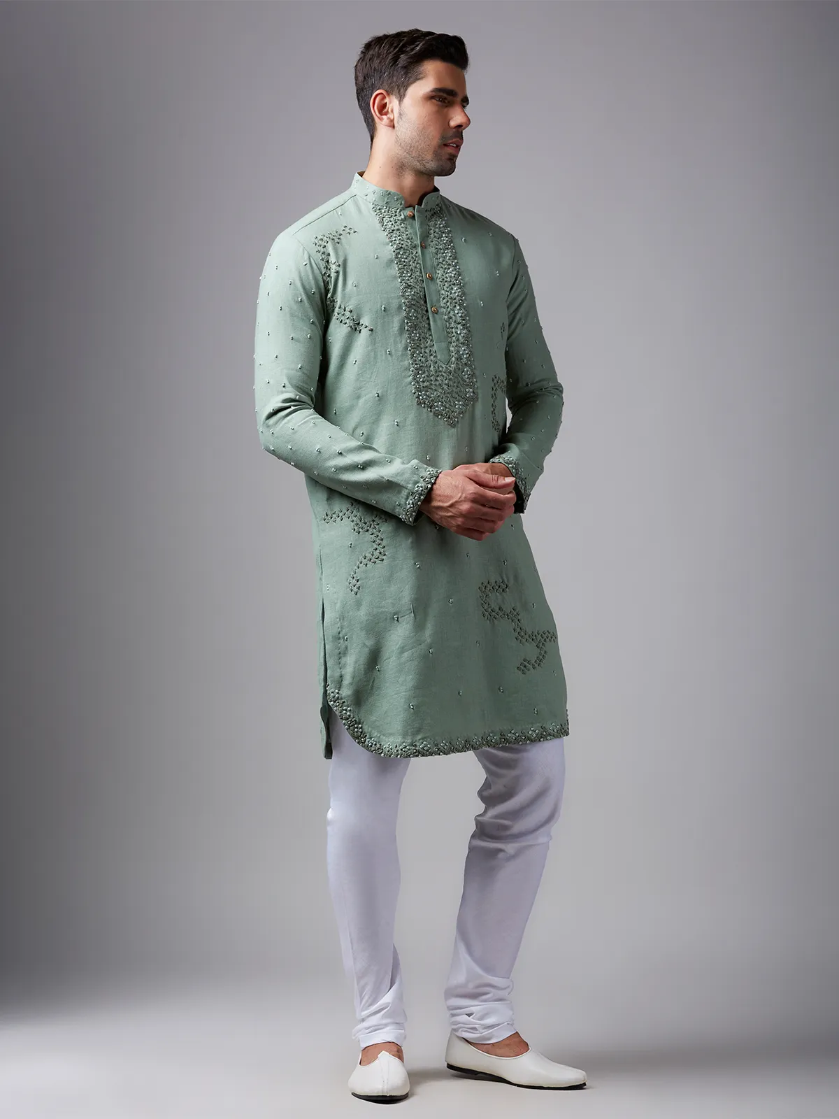 Pista green linen  Men Kurta pajama for festive