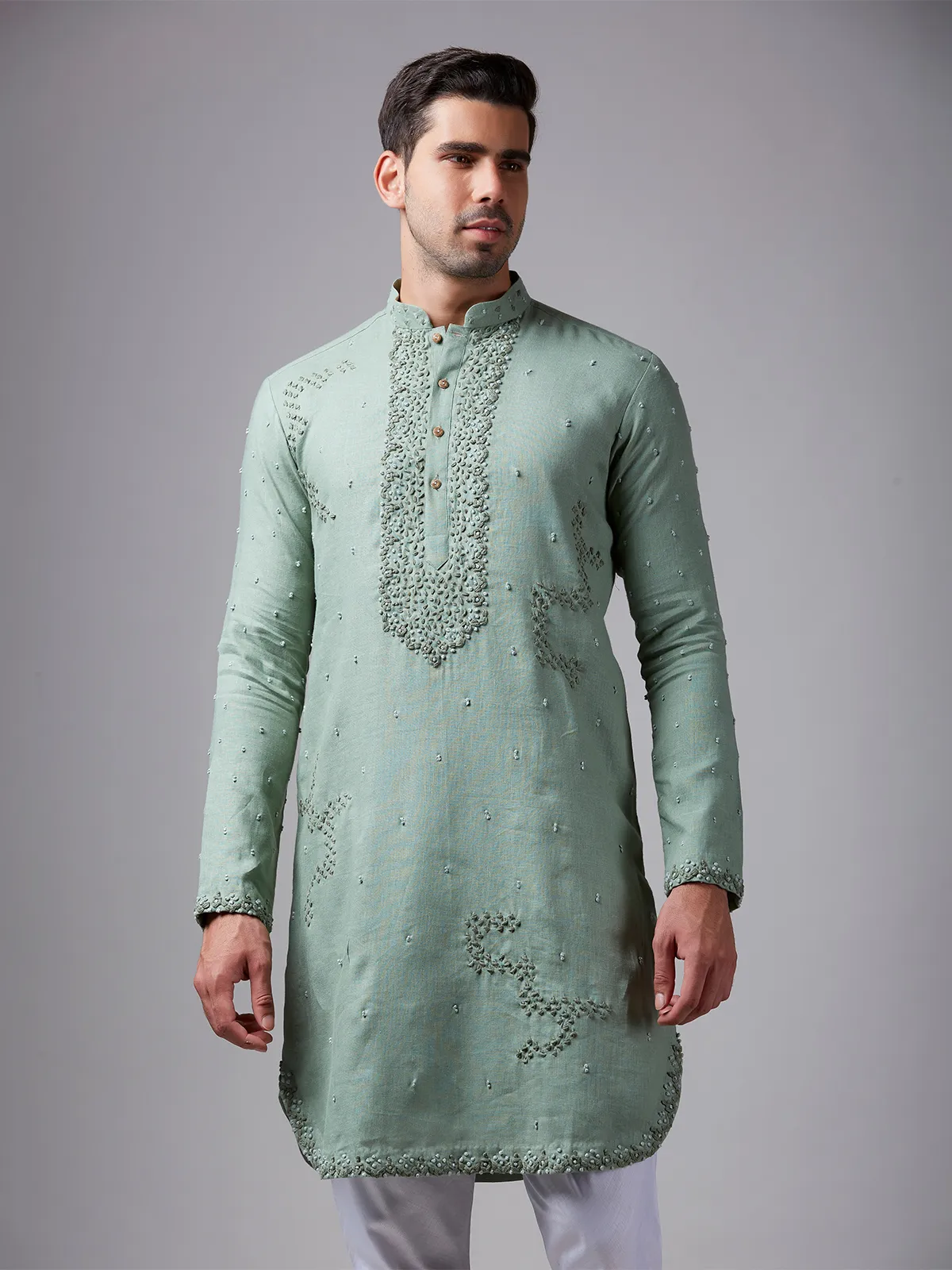 Pista green linen  Men Kurta pajama for festive