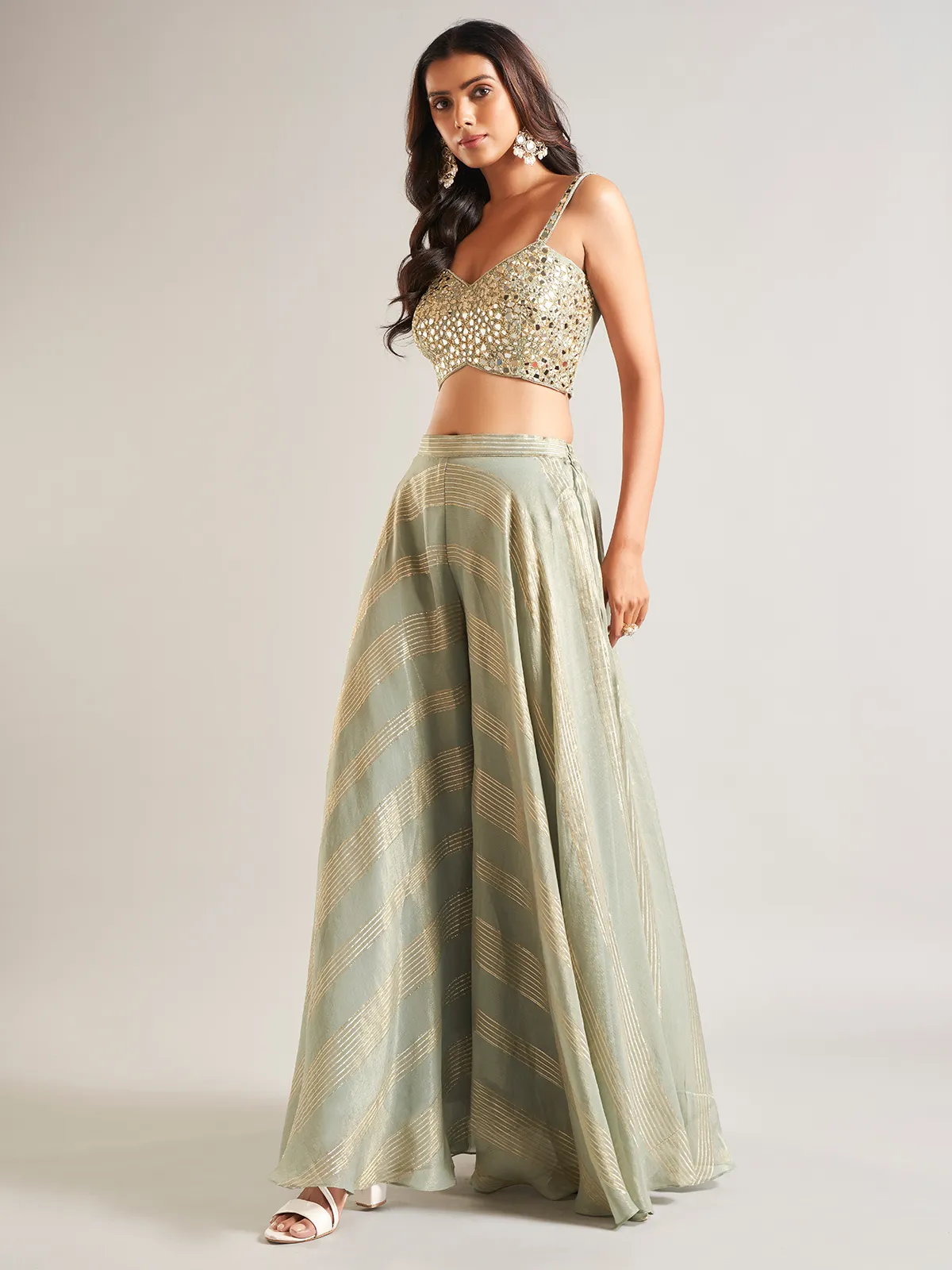 Pista green palazzo salwar suit in georgette
