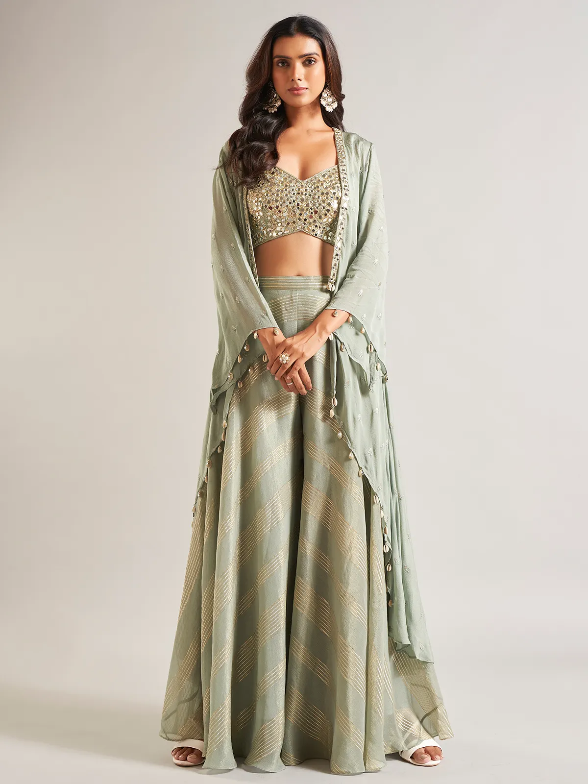 Pista green palazzo salwar suit in georgette