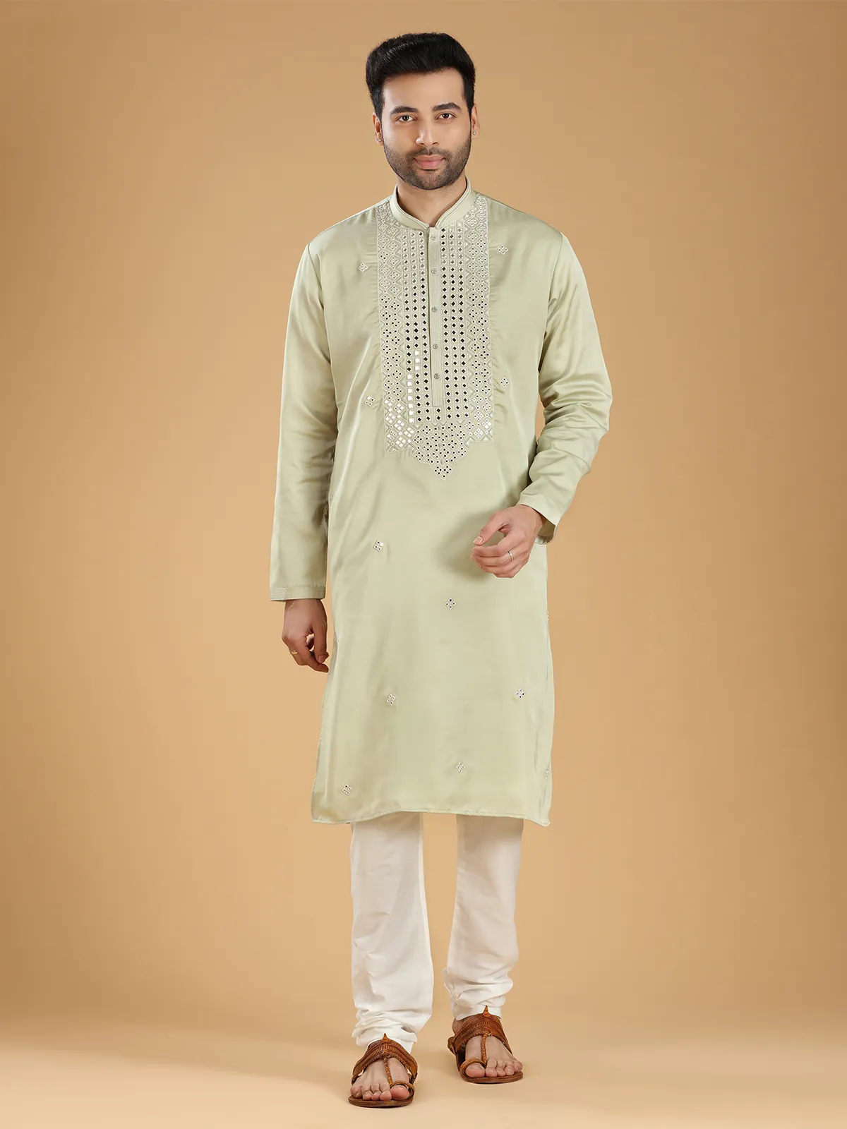 Pista green silk festive  Men Kurta pajama