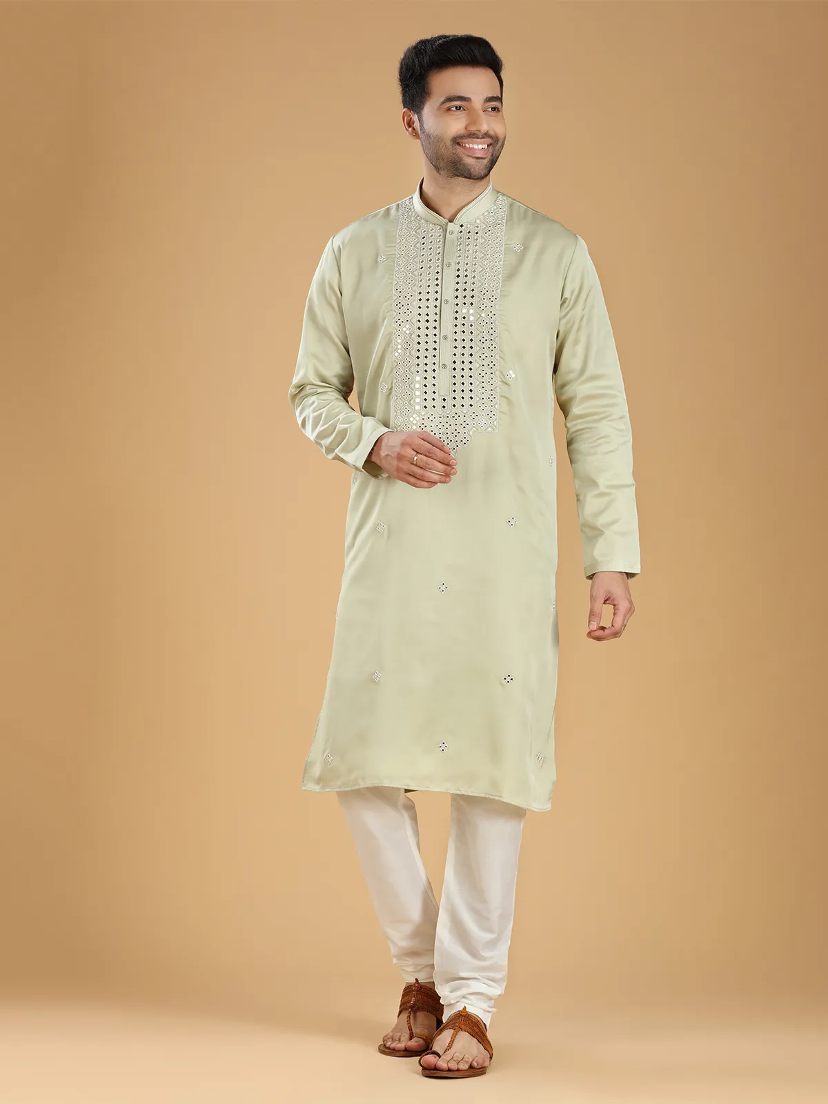 Pista green silk festive  Men Kurta pajama