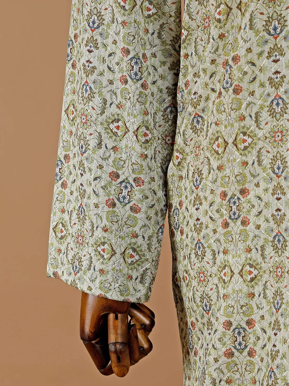 Pista green silk printed kurta