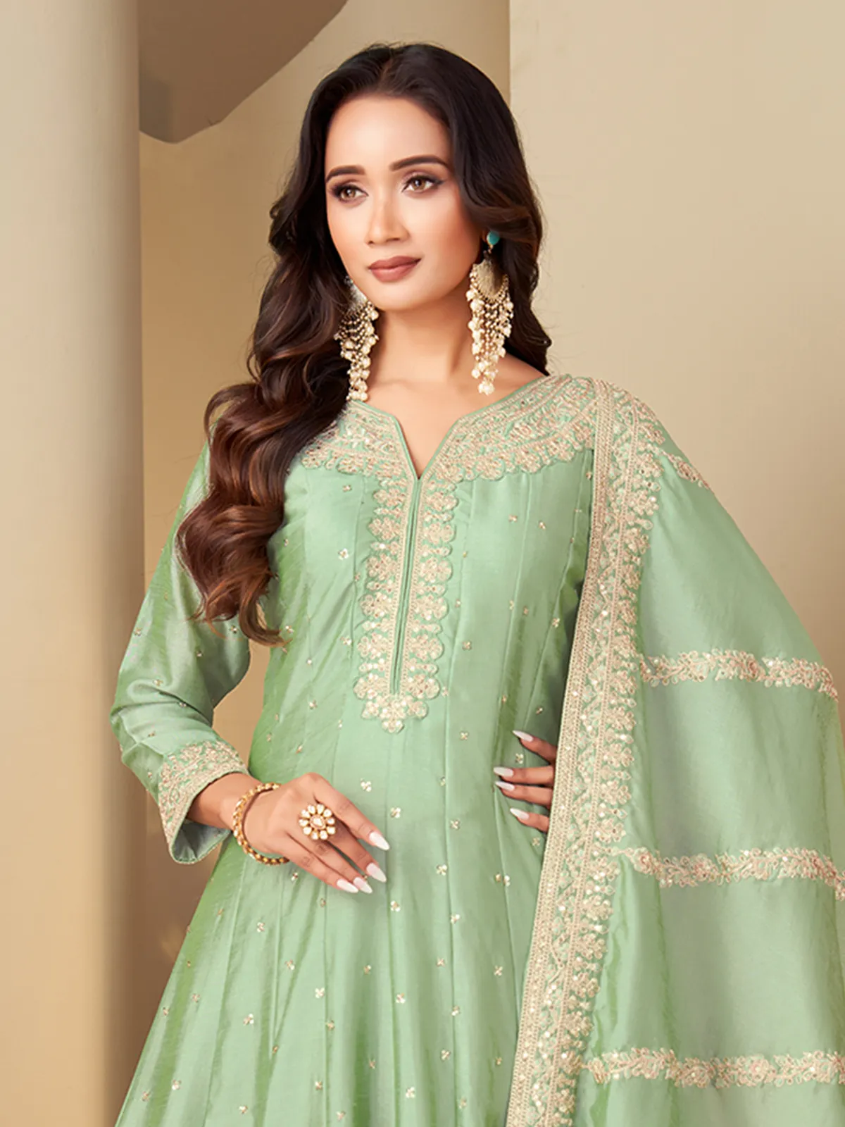pista green anarkali dress Pista green anarkali suit