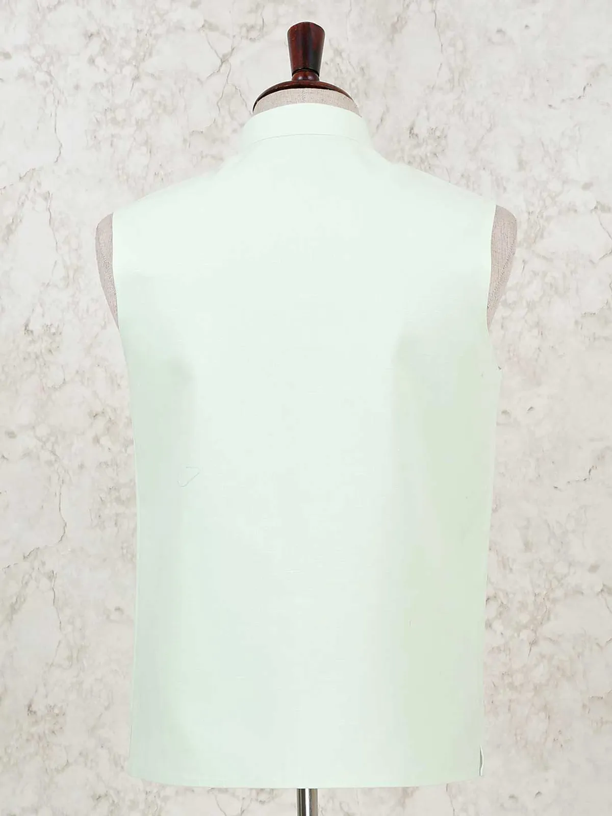 Pista green solid party function cotton silk waistcoat