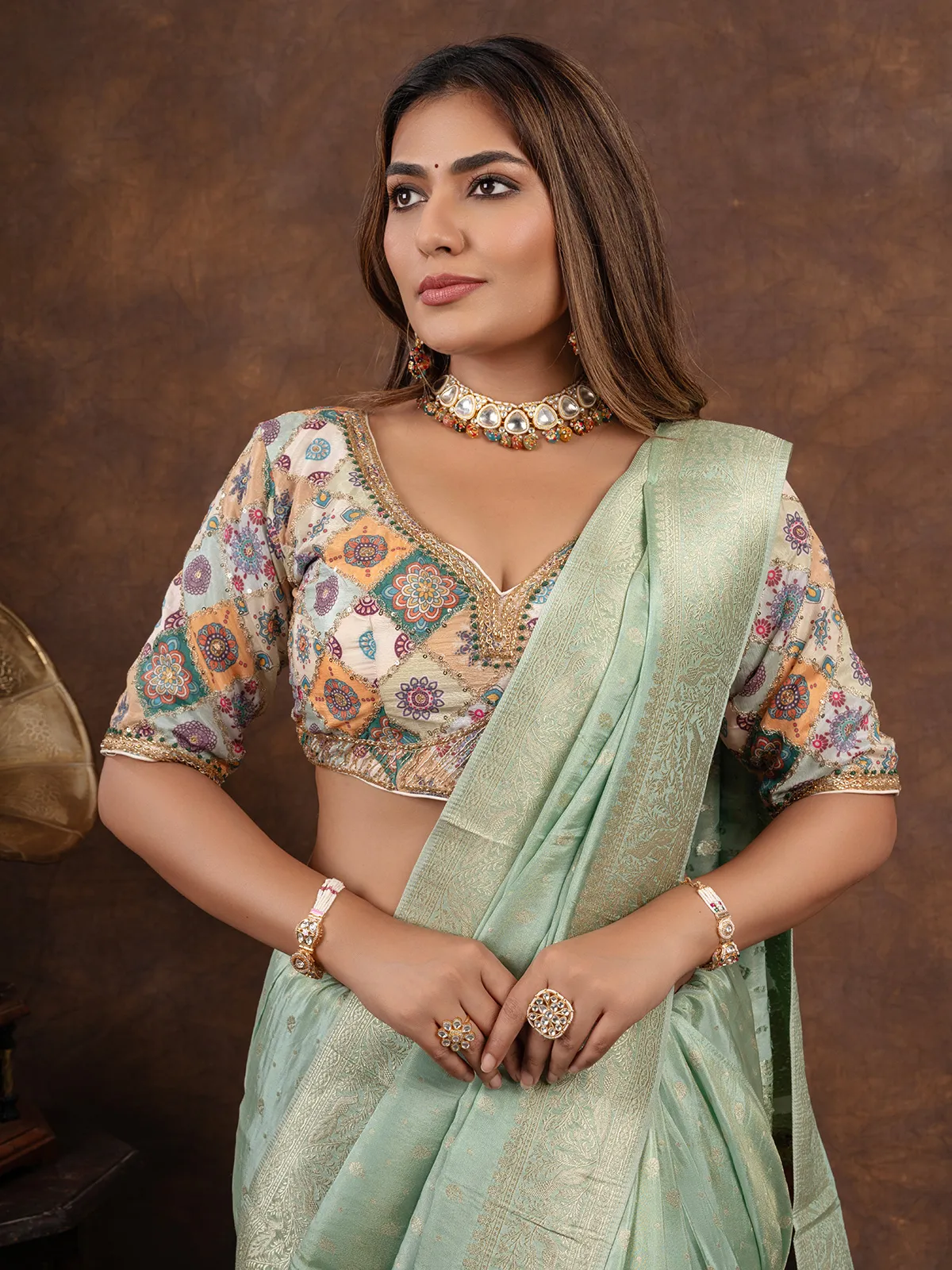 Pista green tissue silk saree for wedding