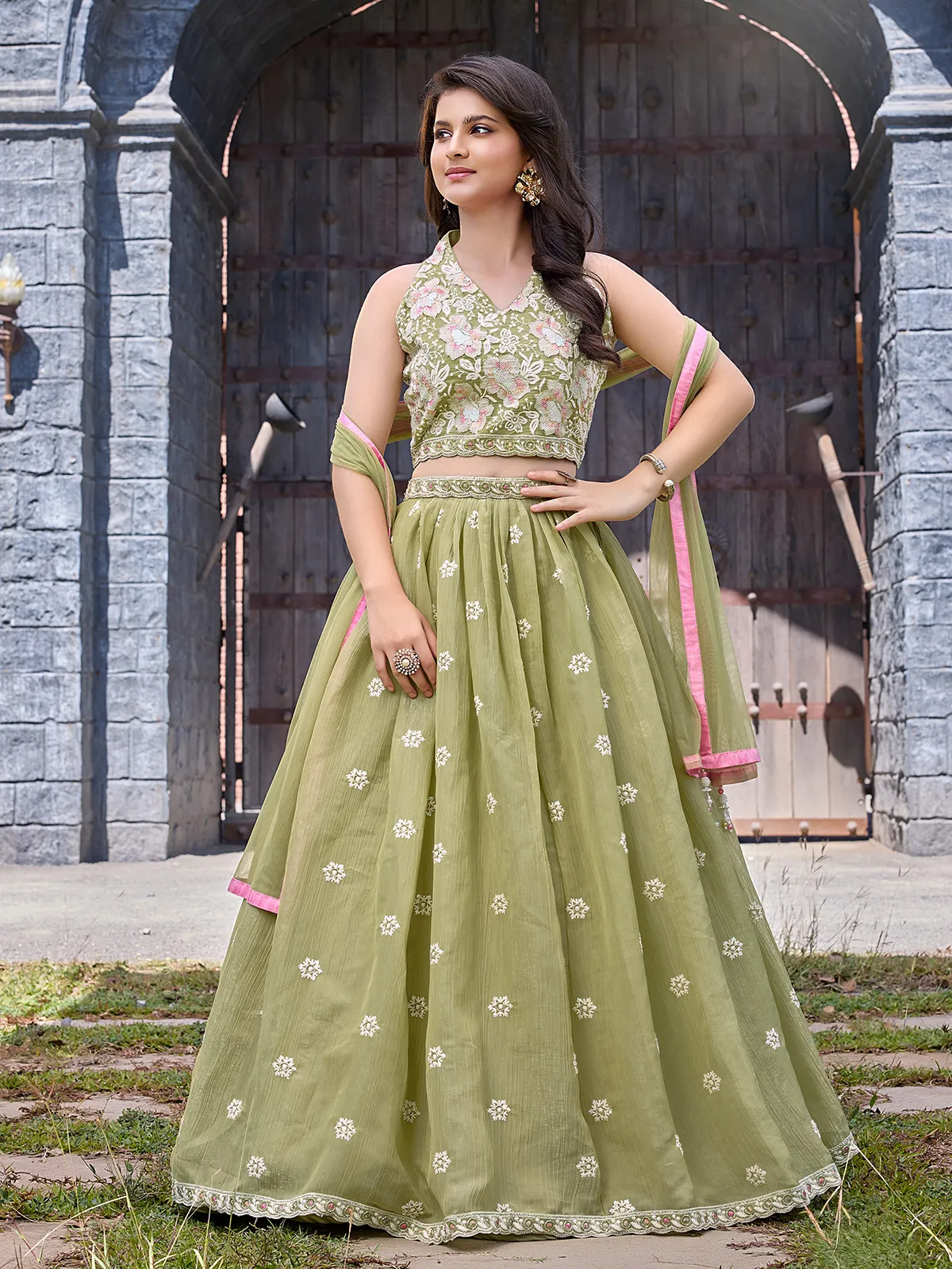 Pista green wedding wear chiffon lehenga choli-G3-GCS3214 | United... Pista green wedding wear chiffon lehenga choli-G3-GCS3214 | United...