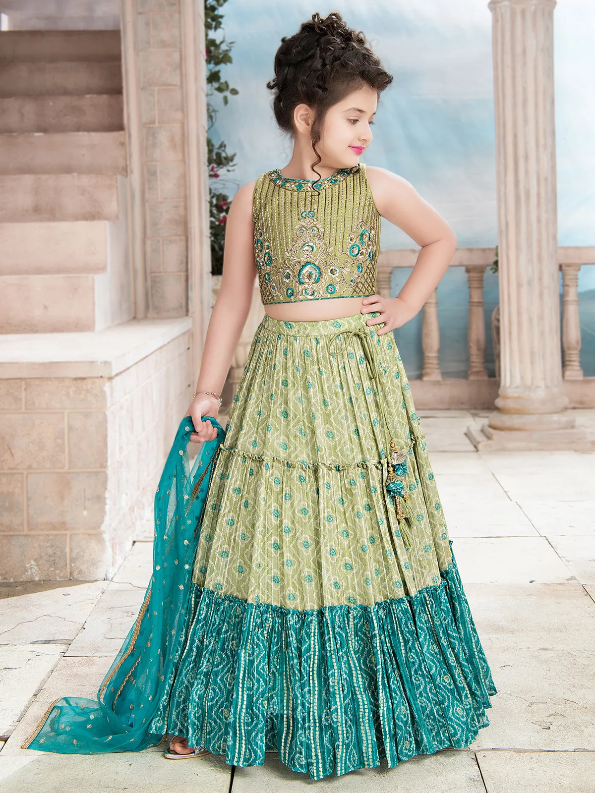 Pistachio green lehenga choli in georgette for wedding event