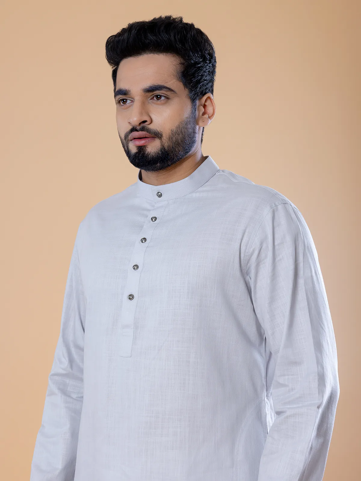 Plain cotton light grey kurta suit
