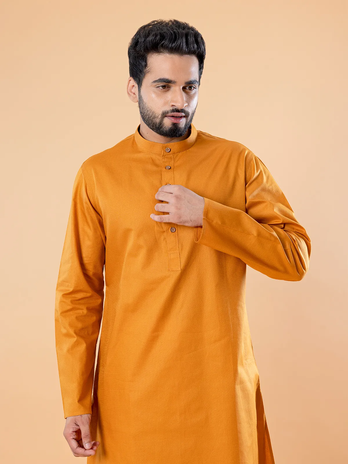 Plain cotton mustard yellow kurta suit