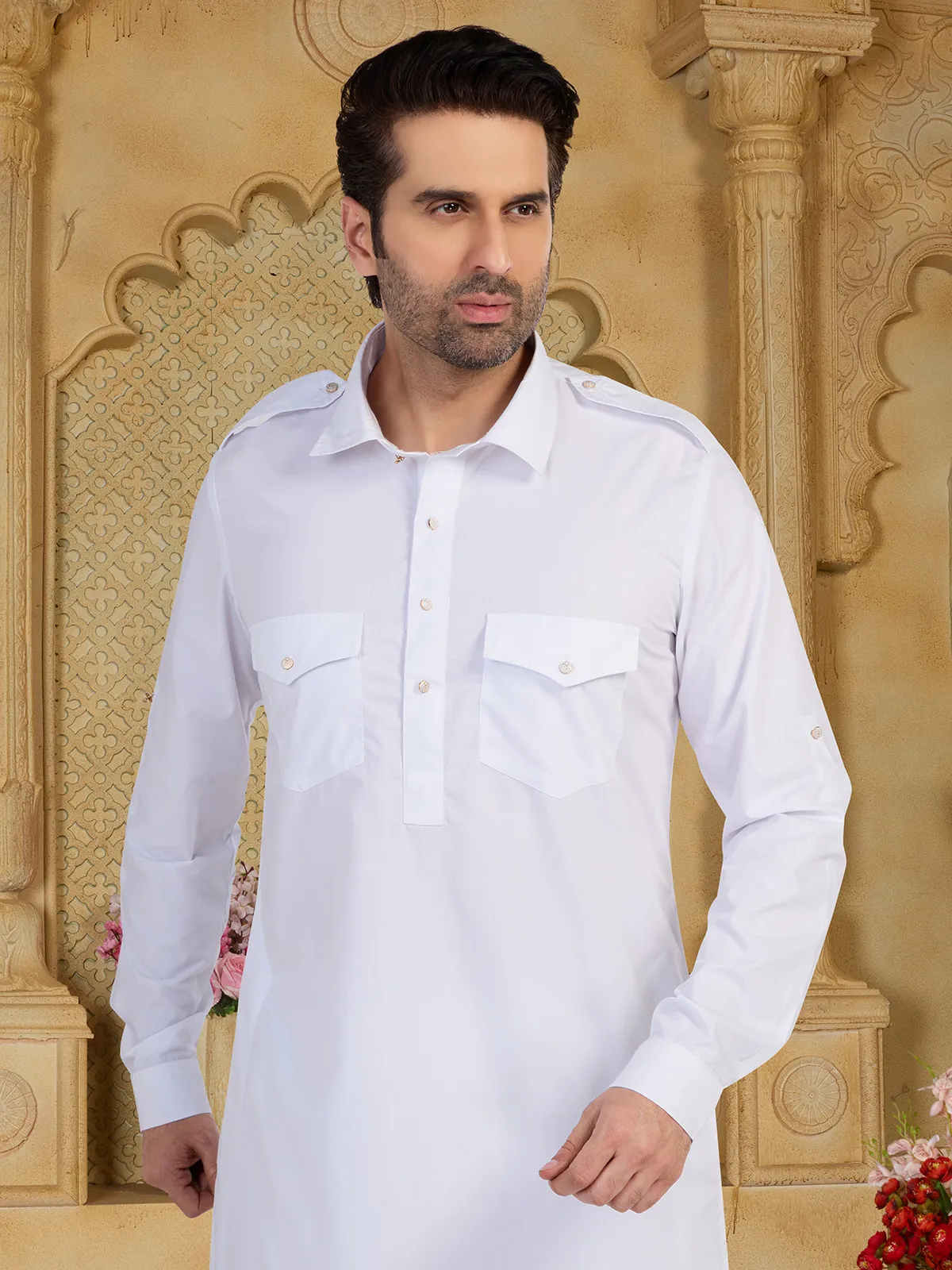 Plain cotton white pathani suit