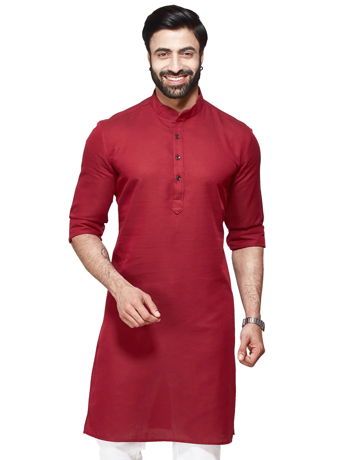 Plain maroon festive kurta set in cotton