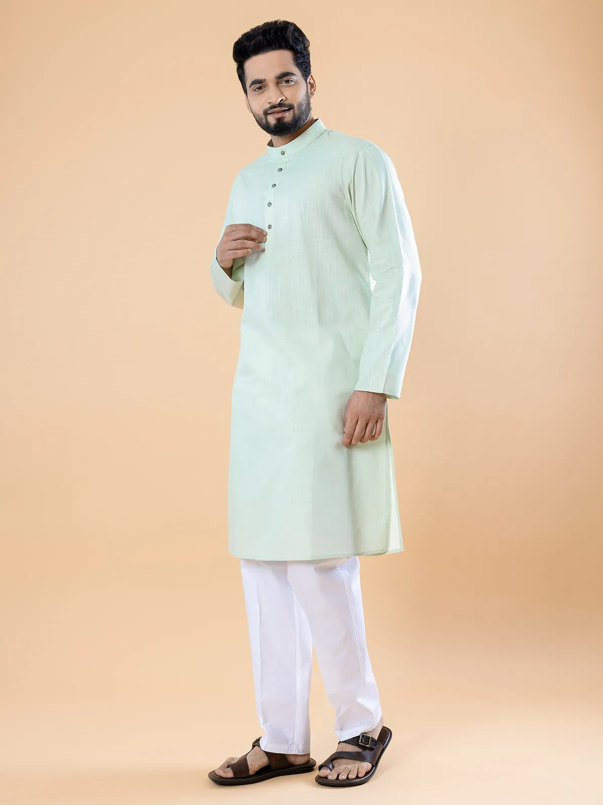 Plain pista green  Men Kurta pajama in cotton