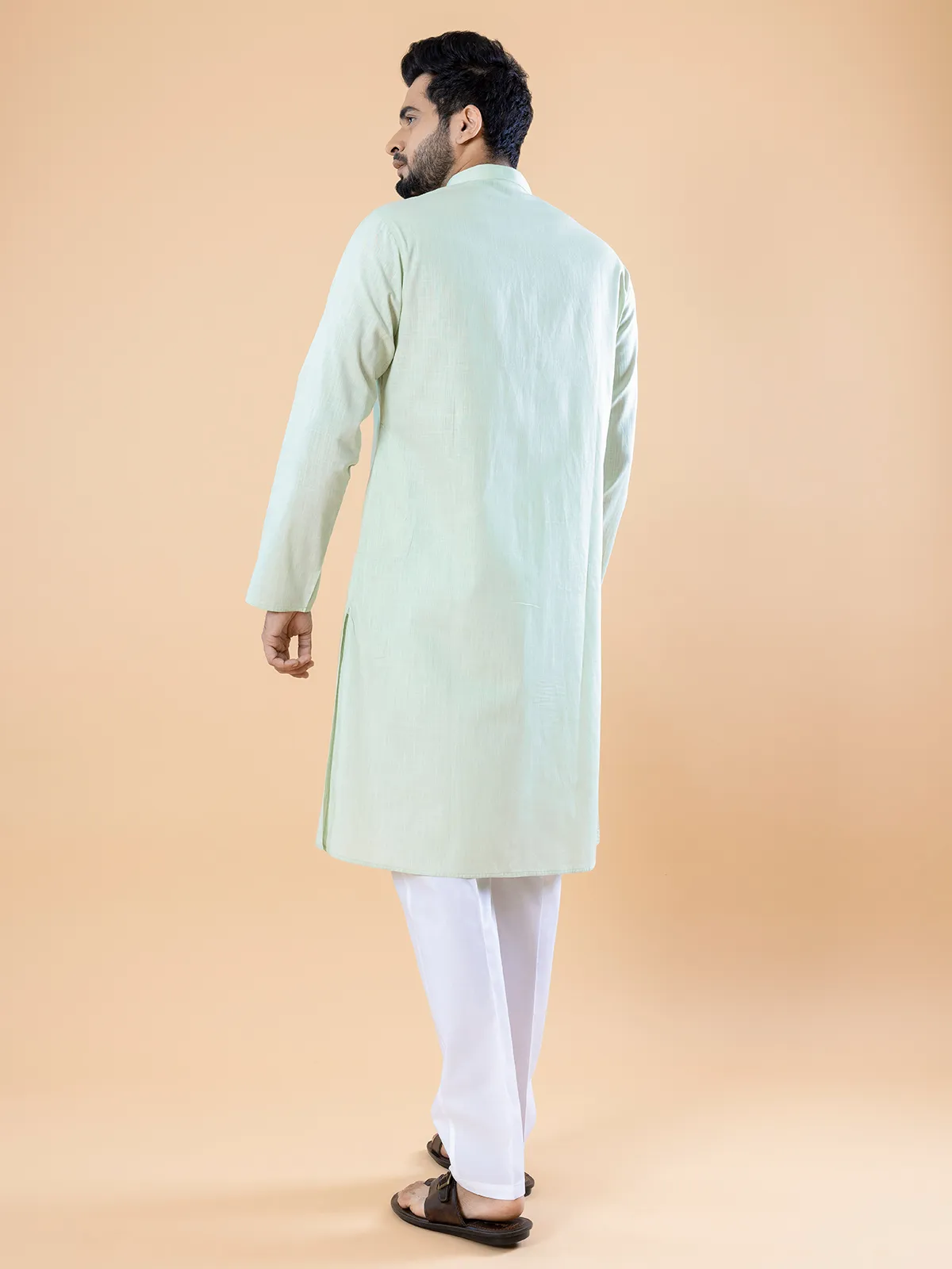 Plain pista green kurta suit in cotton