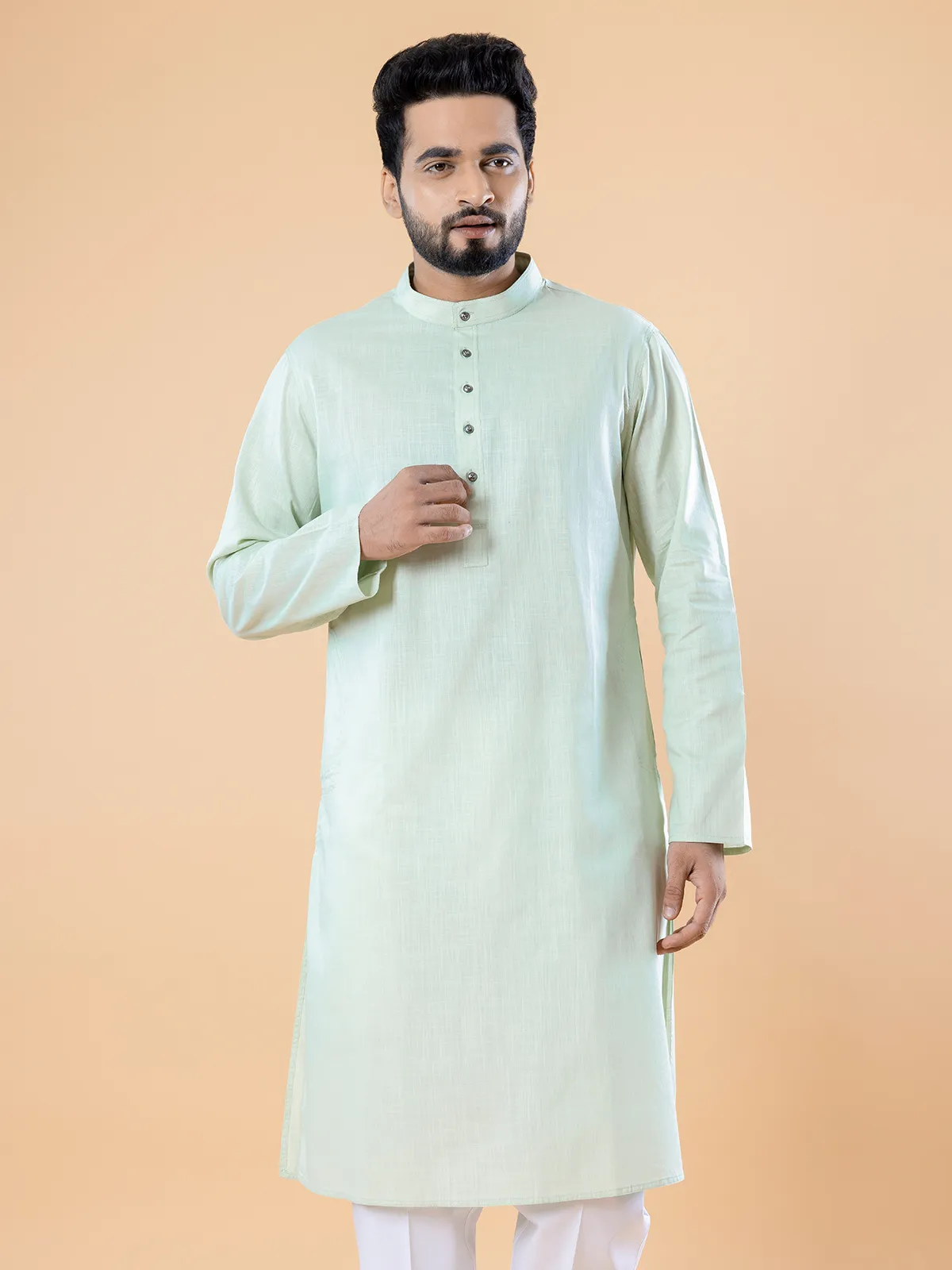 Plain pista green  Men Kurta pajama in cotton