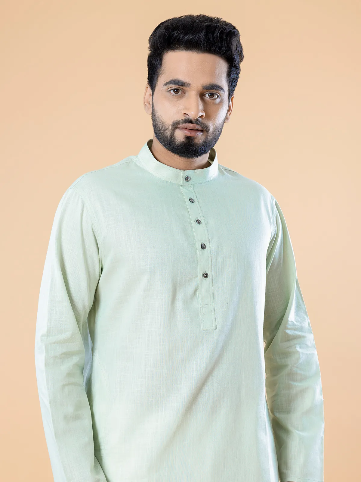 Plain pista green  Men Kurta pajama in cotton