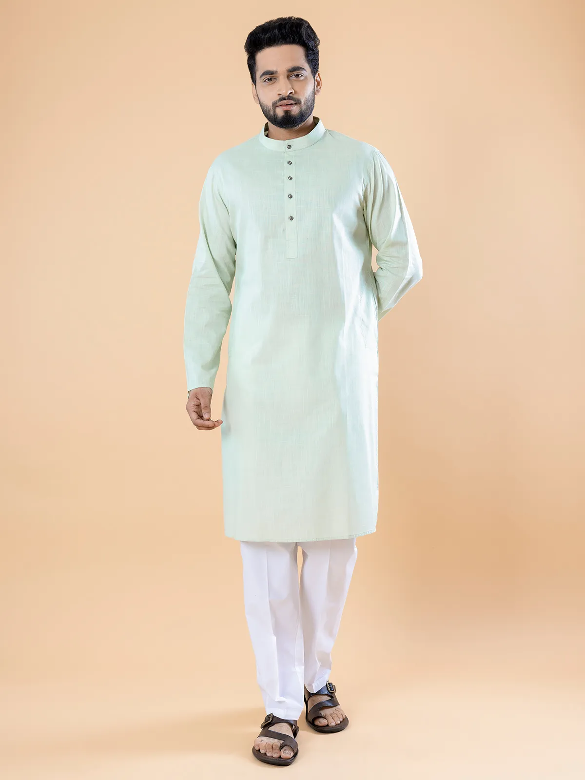 Plain pista green  Men Kurta pajama in cotton