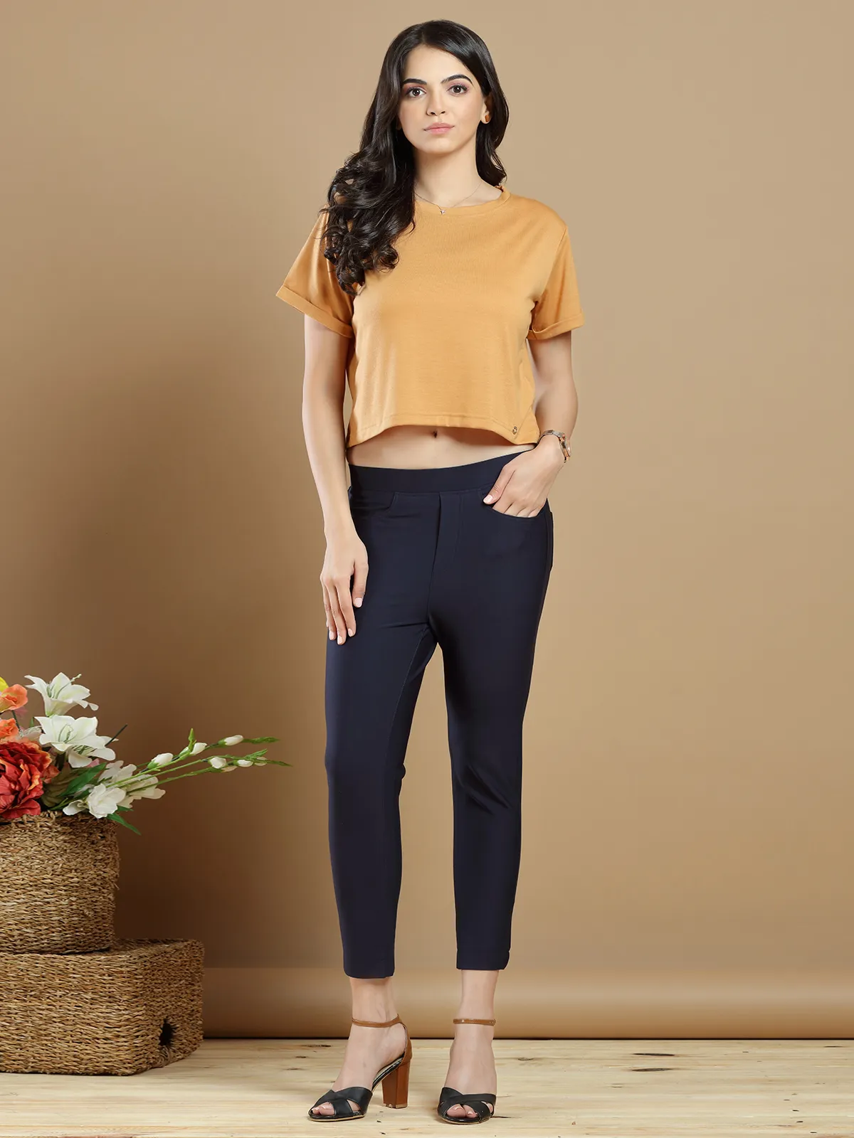 Plain navy blue lycra jeggings for women's