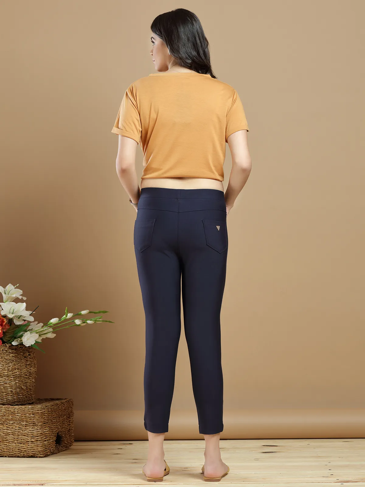 Plain navy blue lycra jeggings for women's