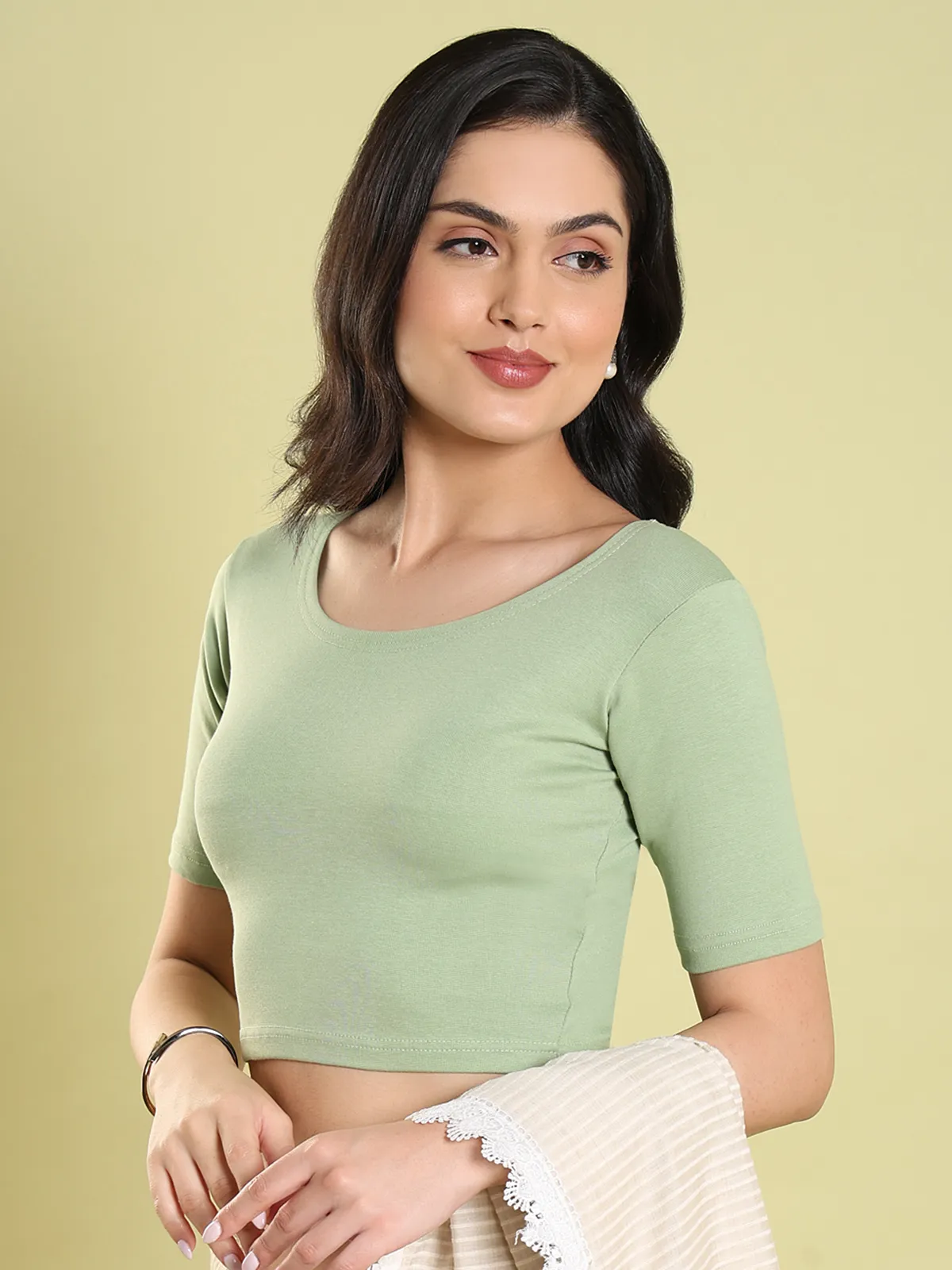 Plain pista green cotton blouse