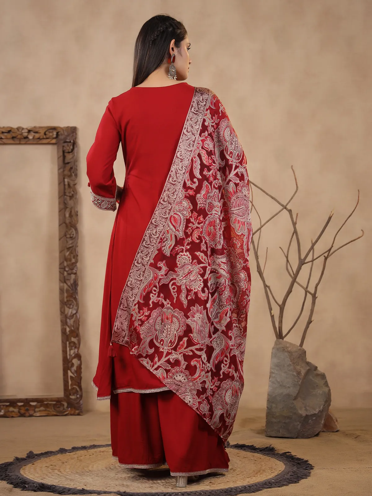 Plain red silk palazzo set