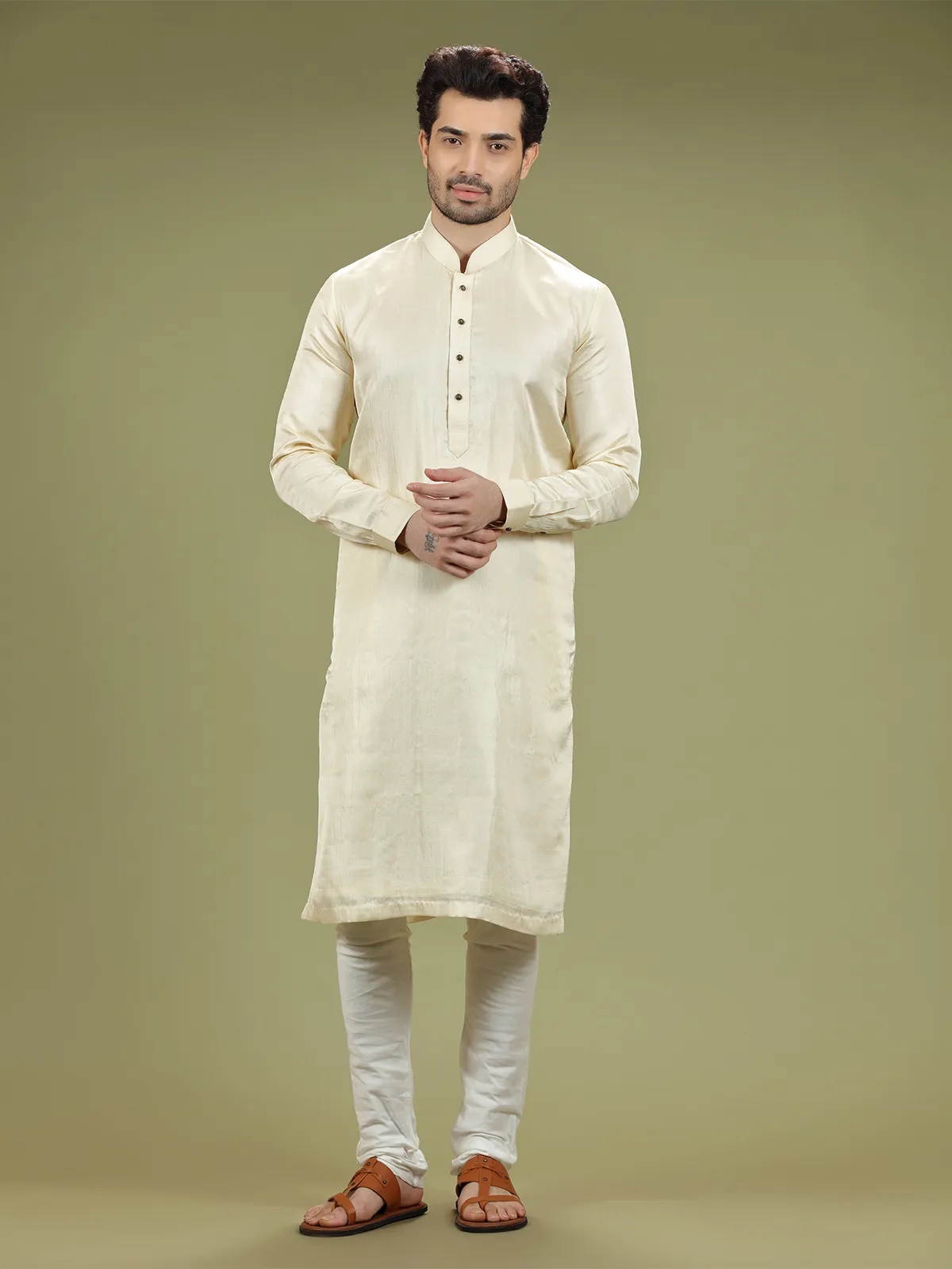 Plain silk cream kurta suit