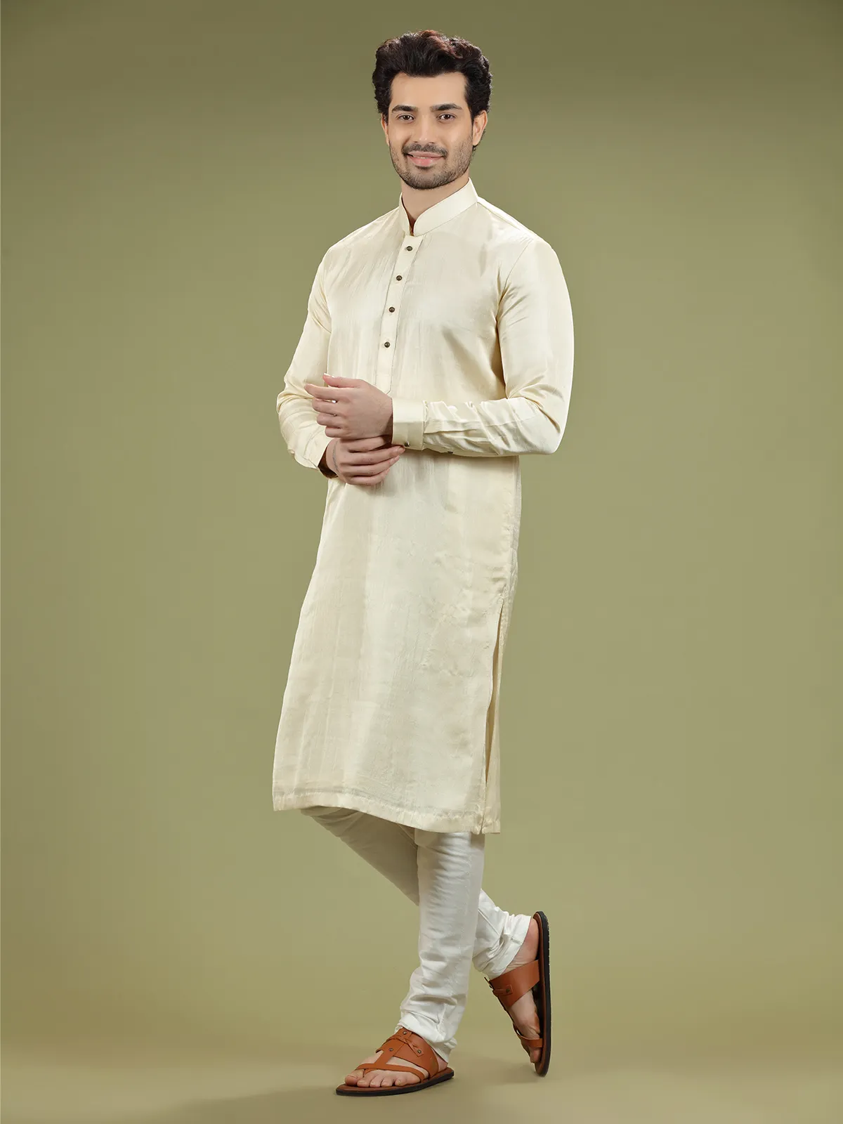 Plain silk cream kurta suit