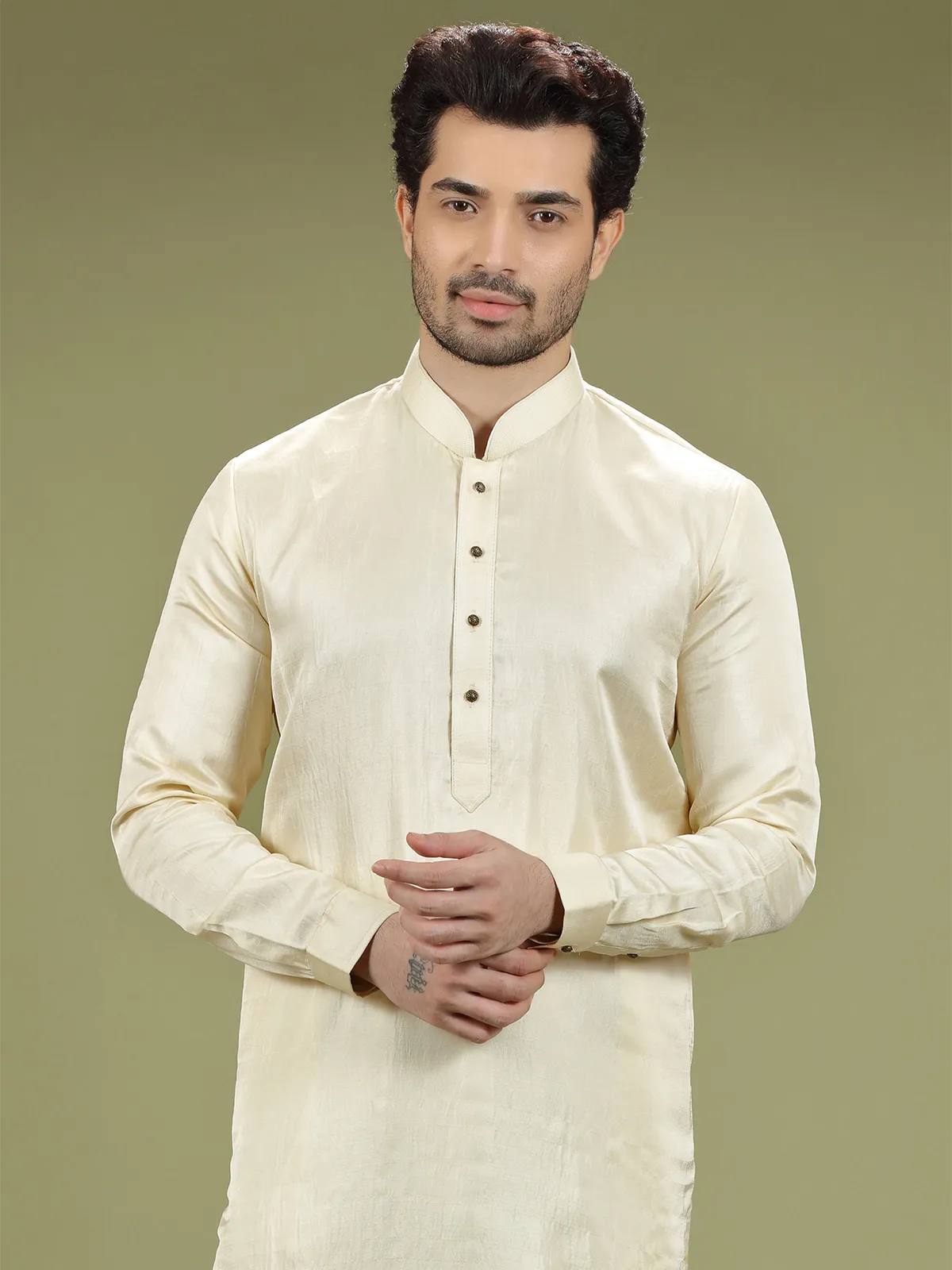 Plain silk cream kurta suit