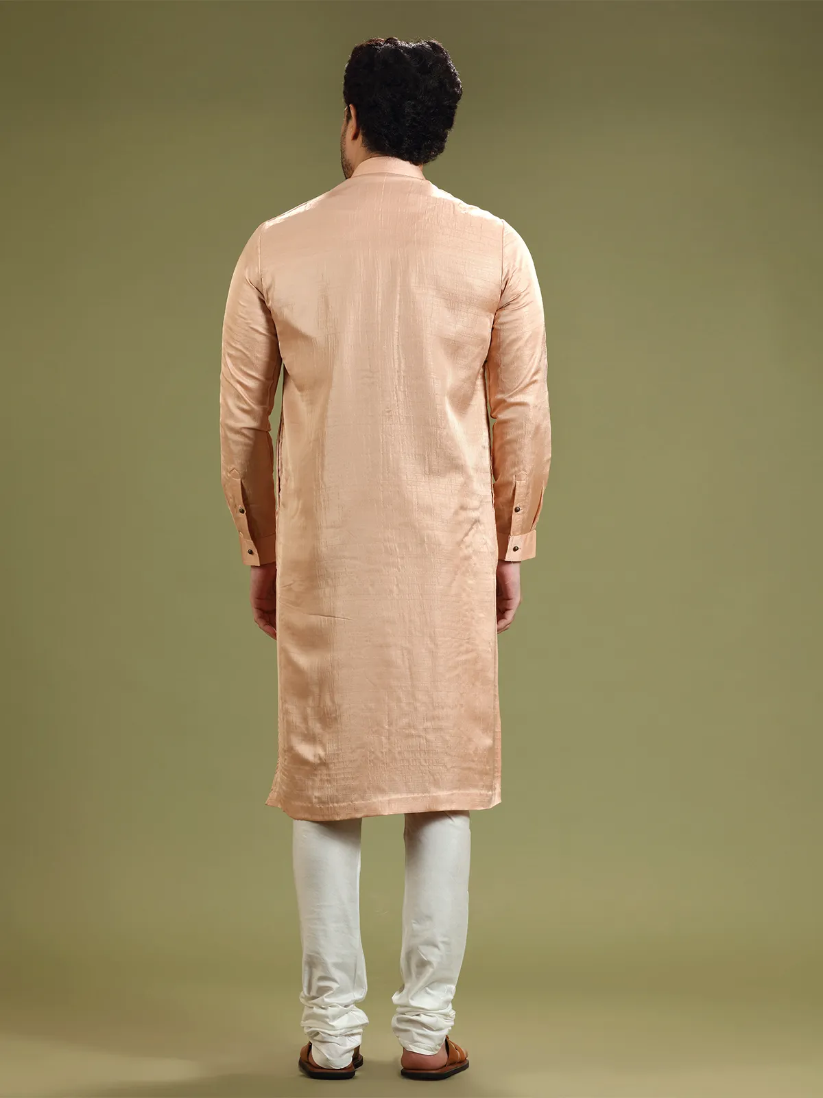 Plain silk peach kurta suit