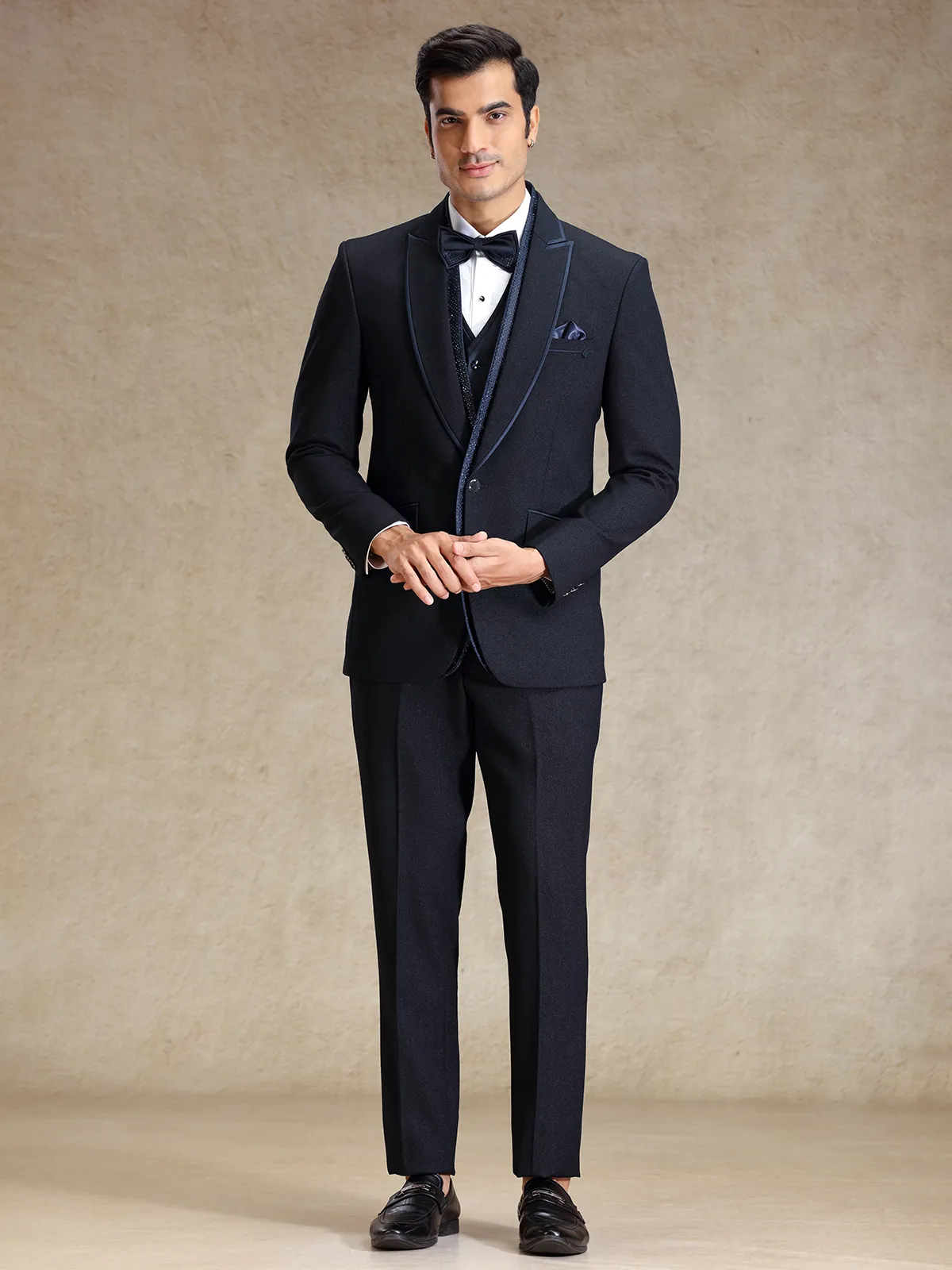 Premium Navy terry rayon tuxedo 5 pcs suit for men