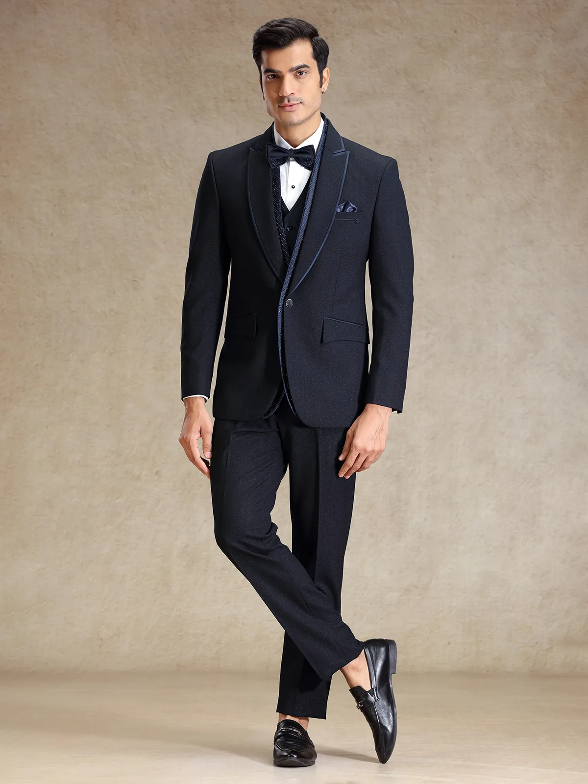 Premium Navy terry rayon tuxedo 5 pcs suit for men