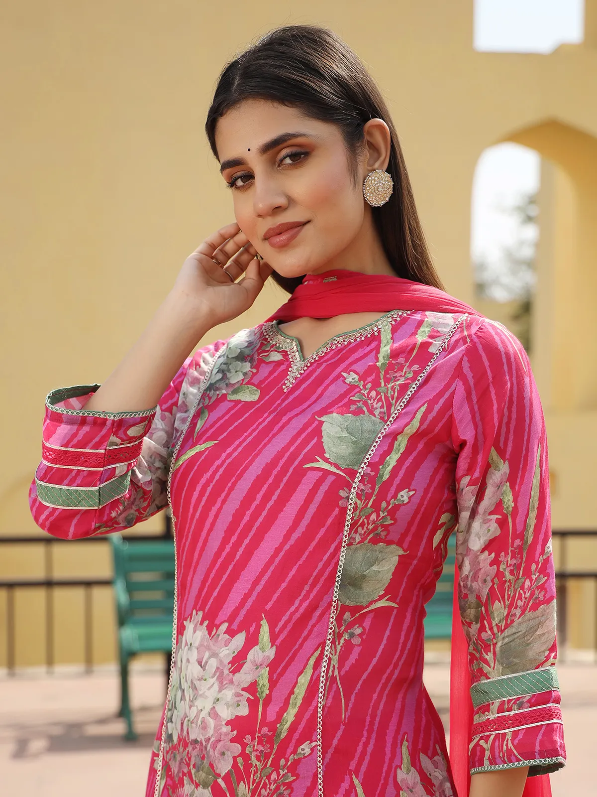 Pretty dark pink cotton kurti set