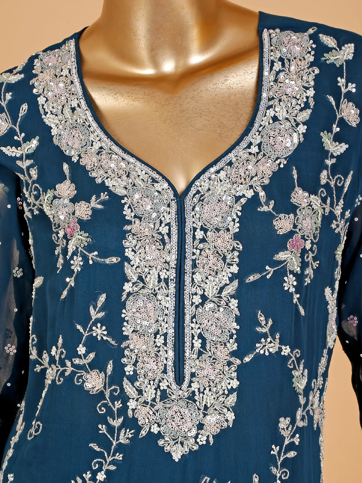 Pretty teal blue georgette palazzo suit