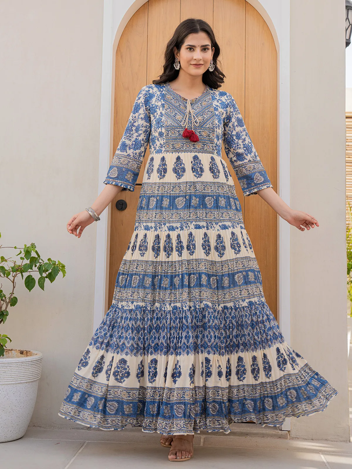 Printed cotton casual blue kurti