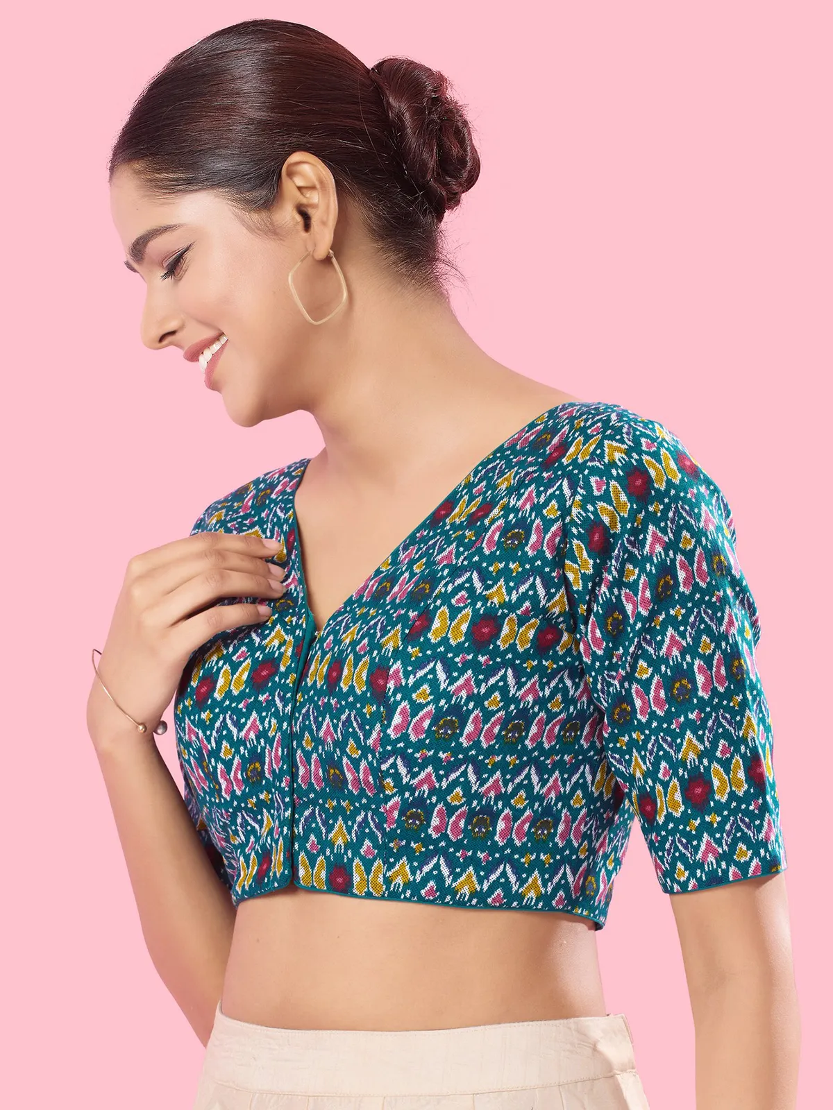 Printed cotton rama green blouse