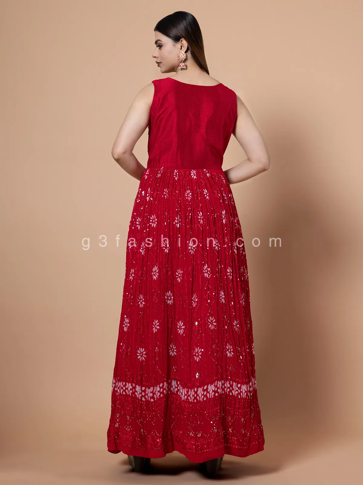 Printed georgette red anarkali suit