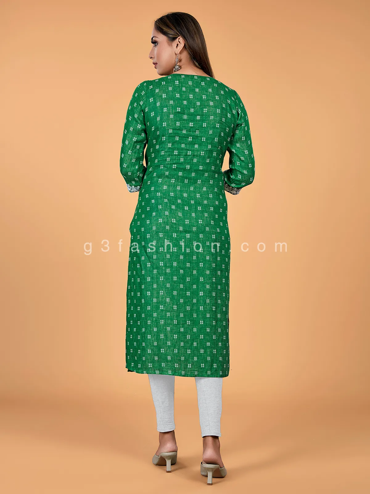 Printed green casual wear cotton kurti
