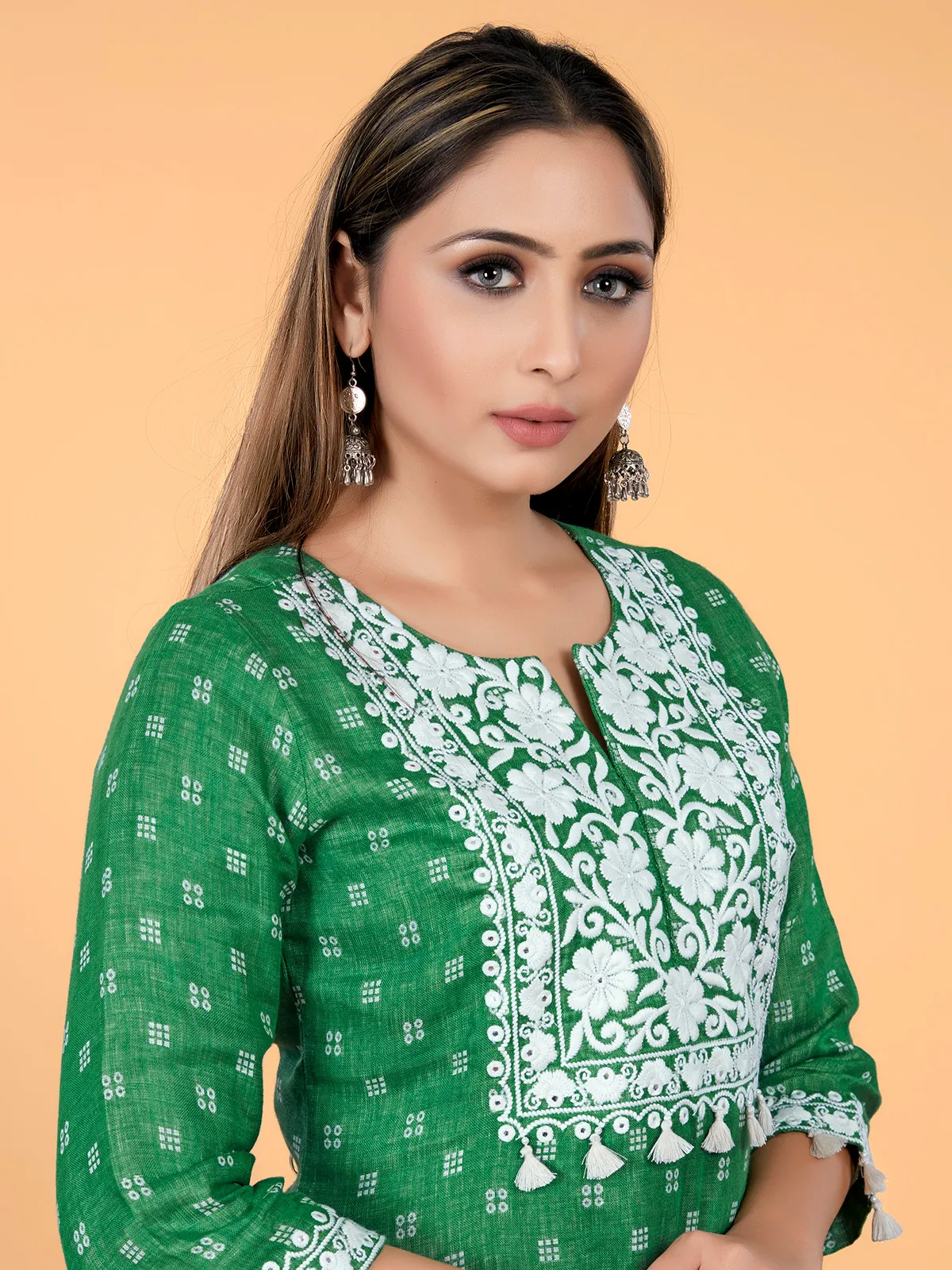 Printed green casual wear cotton kurti