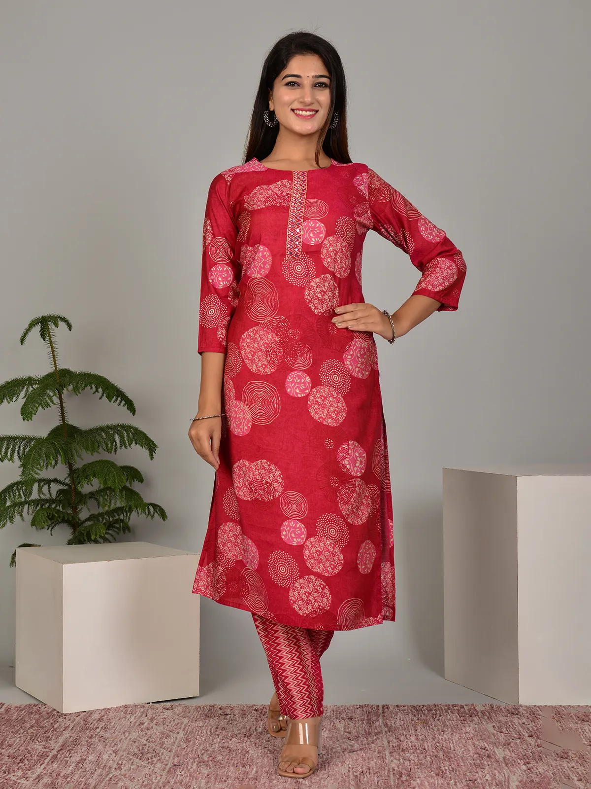 Printed maroon kurti set