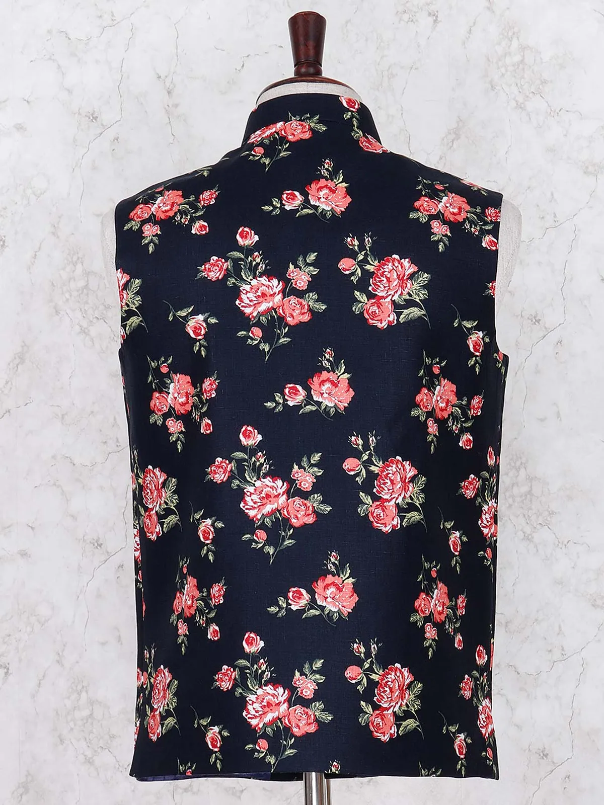Printed navy color linen waistcoat