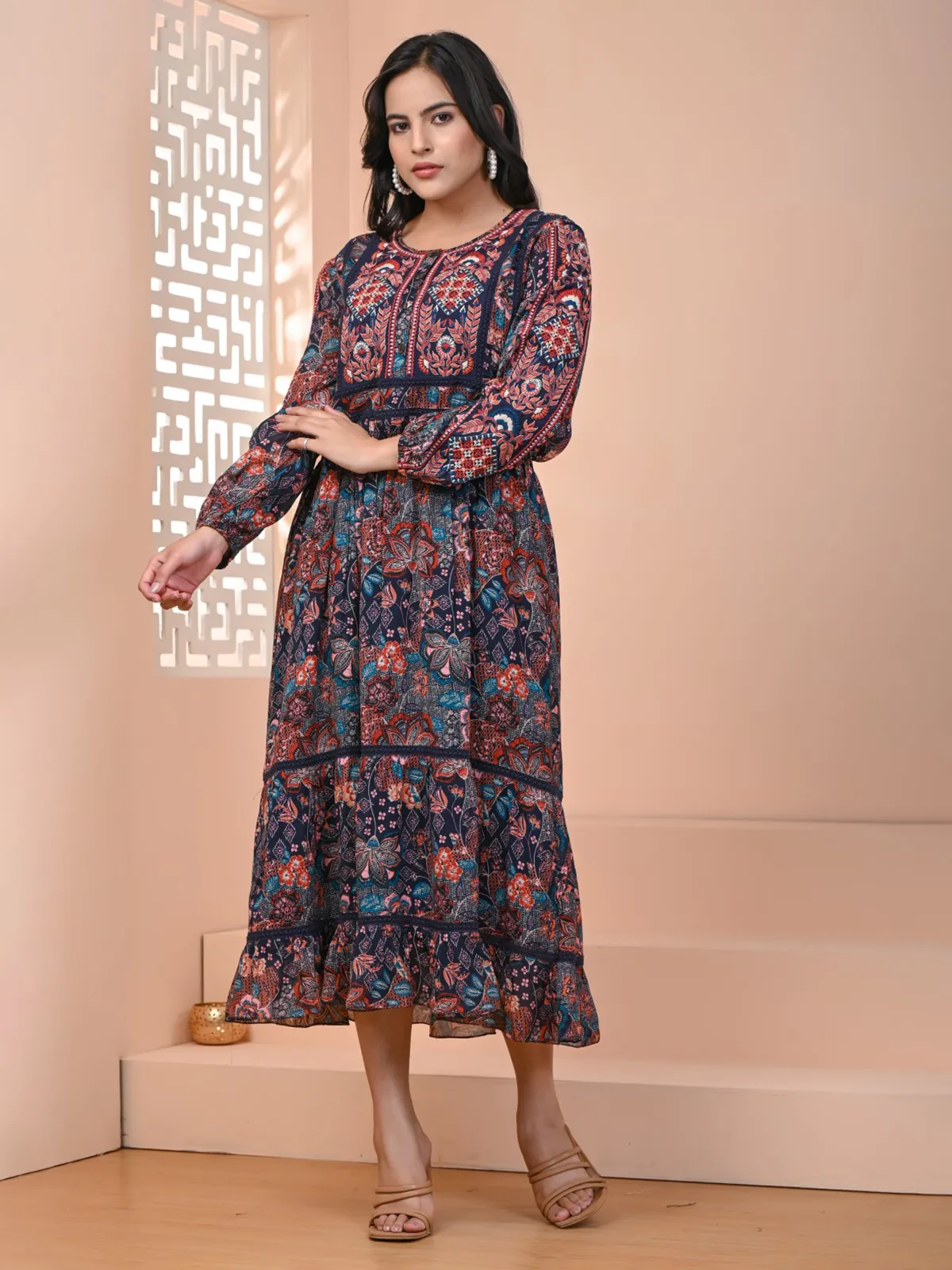 Printed navy long kurti