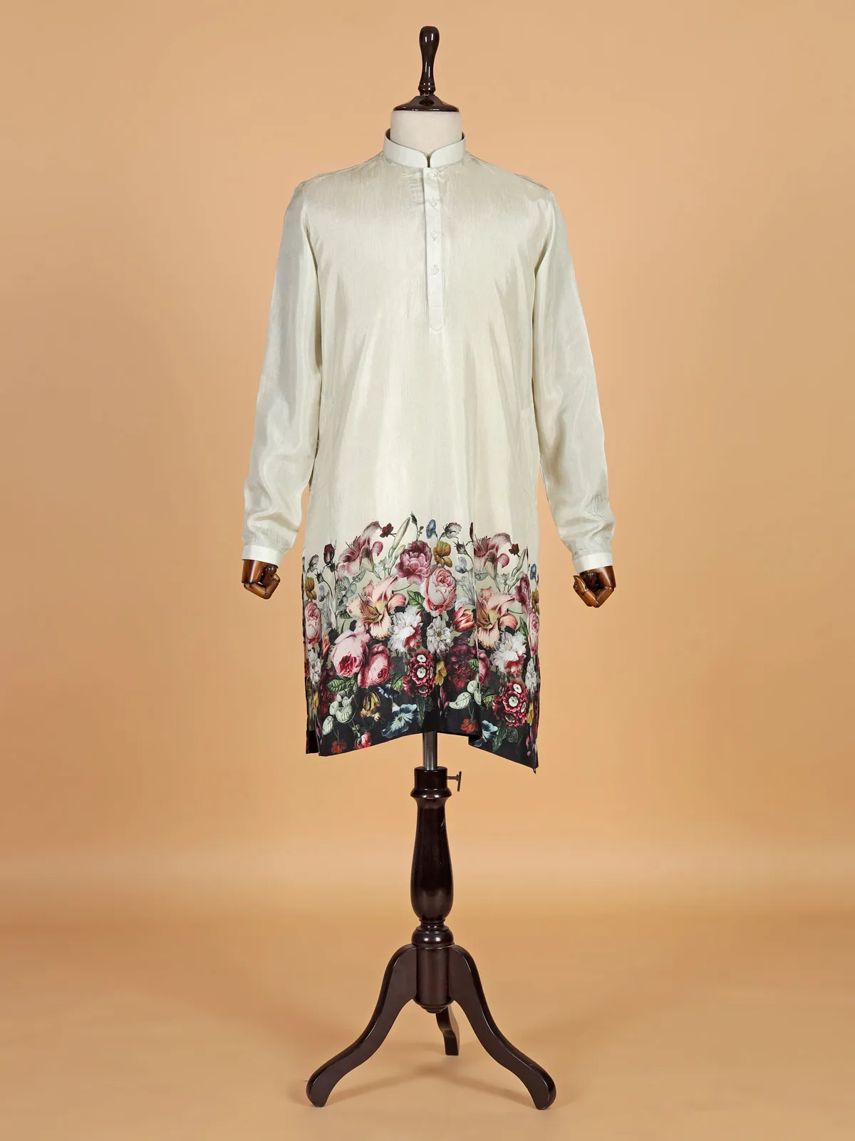 Printed new off white silk kurta suit for men