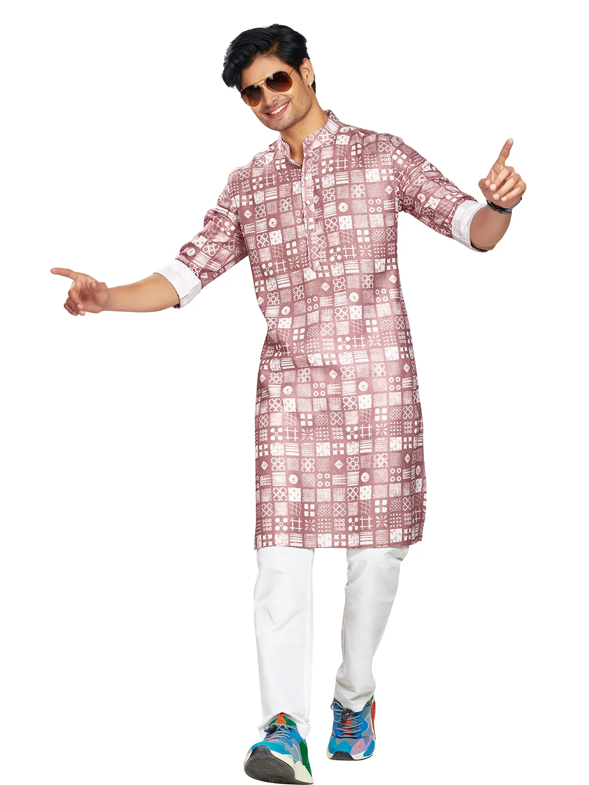 Printed onion pink cotton kurta